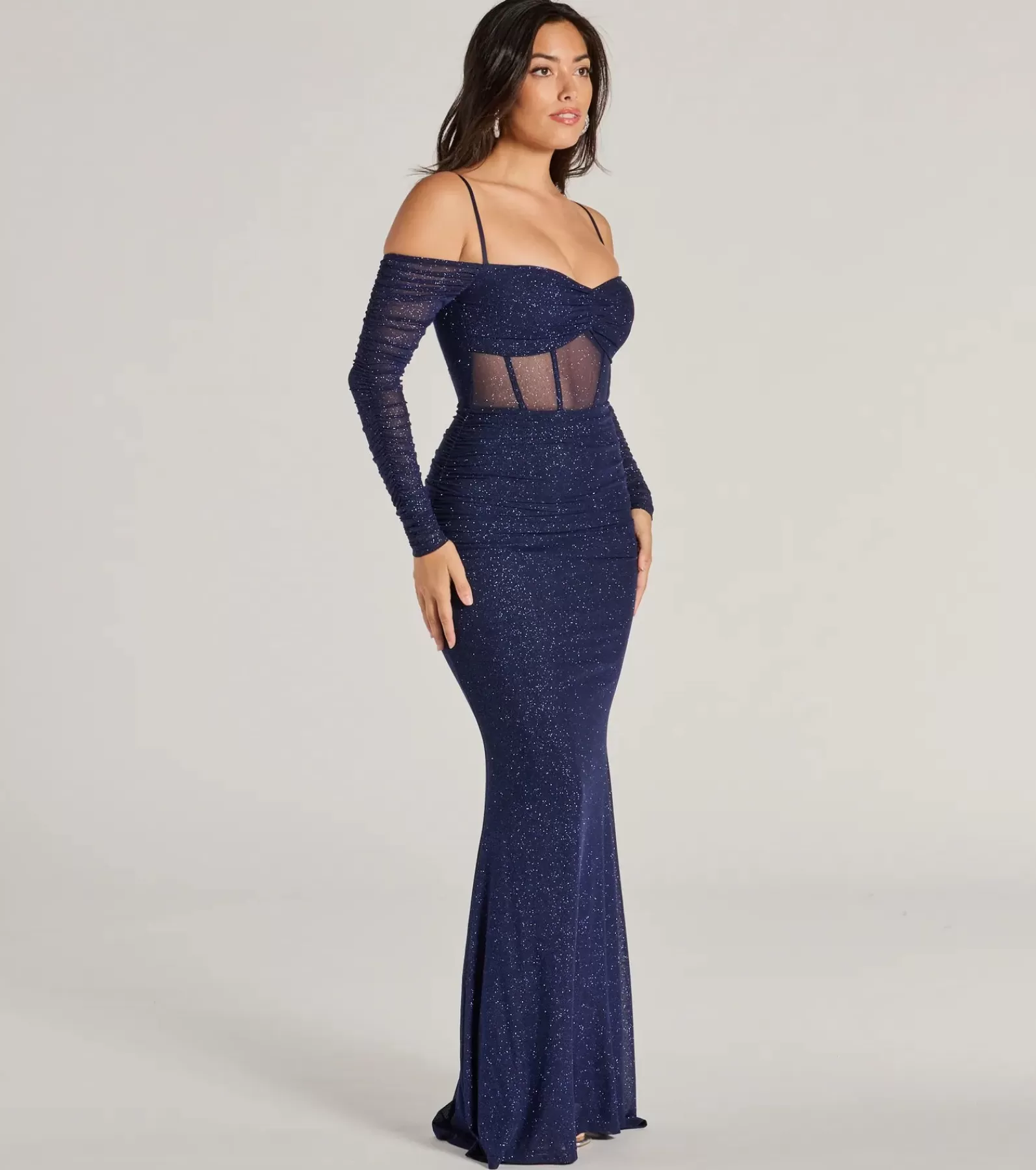 Windsor Wedding Outfits | Long Dresses*Jaenessa Cold Shoulder Glitter Mermaid Formal Dress