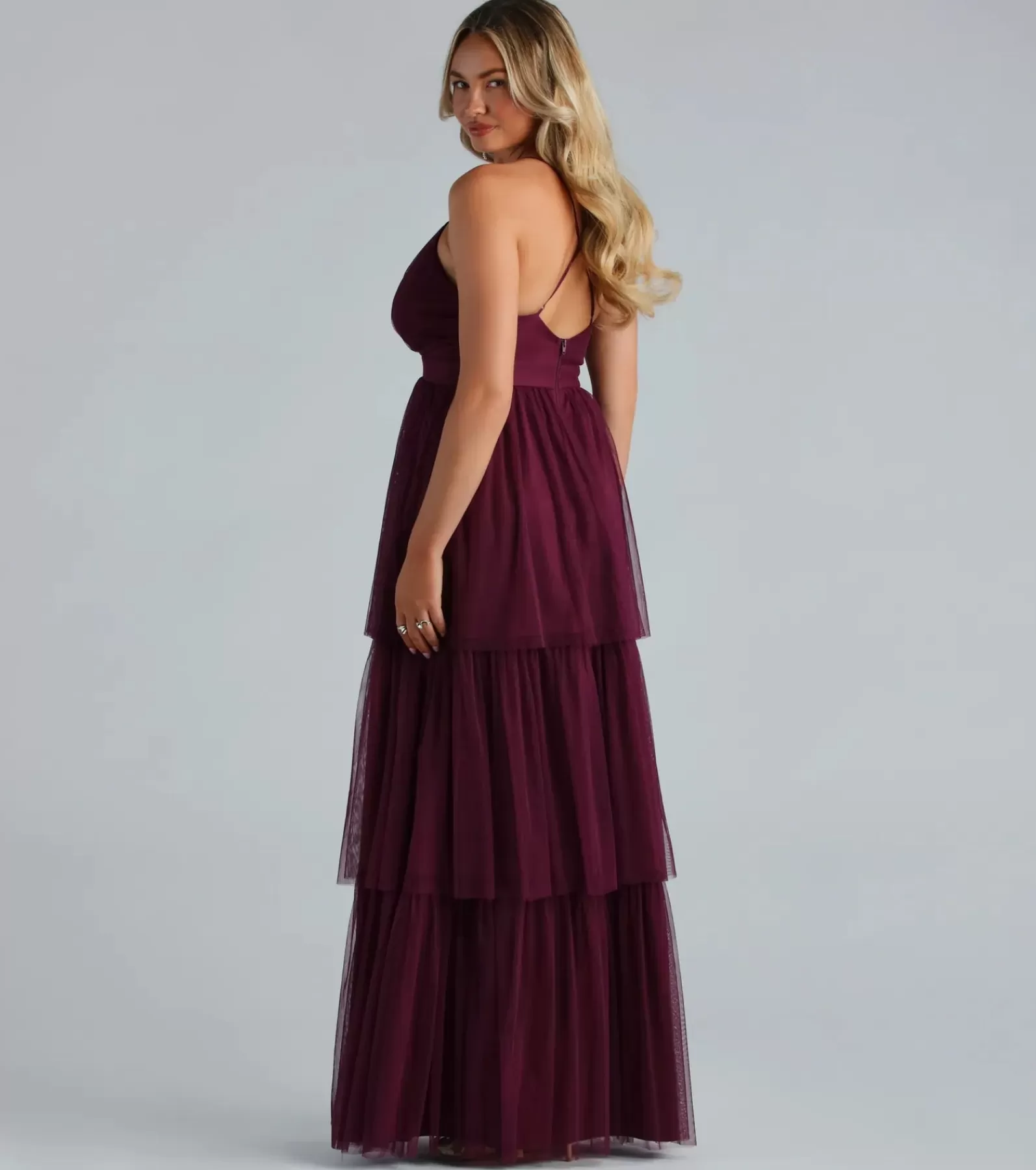 Windsor Purple Bridesmaid Dresses | Country Wedding Guest Dresses*Joselyn Formal Mesh Ruffled A-Line Dress