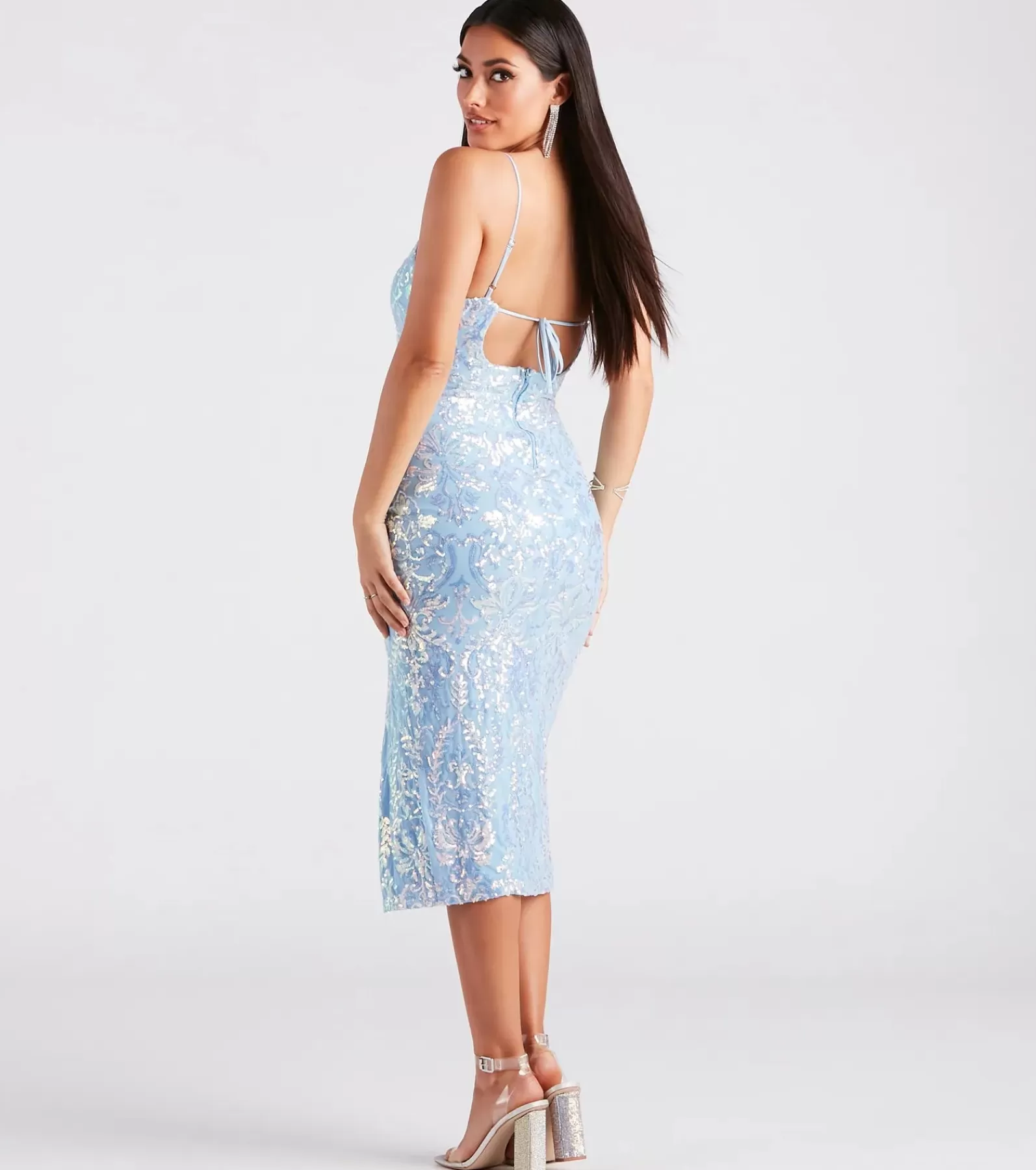 Windsor Sequin Bridesmaid Dresses | Blue Bridesmaid Dresses*Karley Formal Sequin Low Back Midi Dress