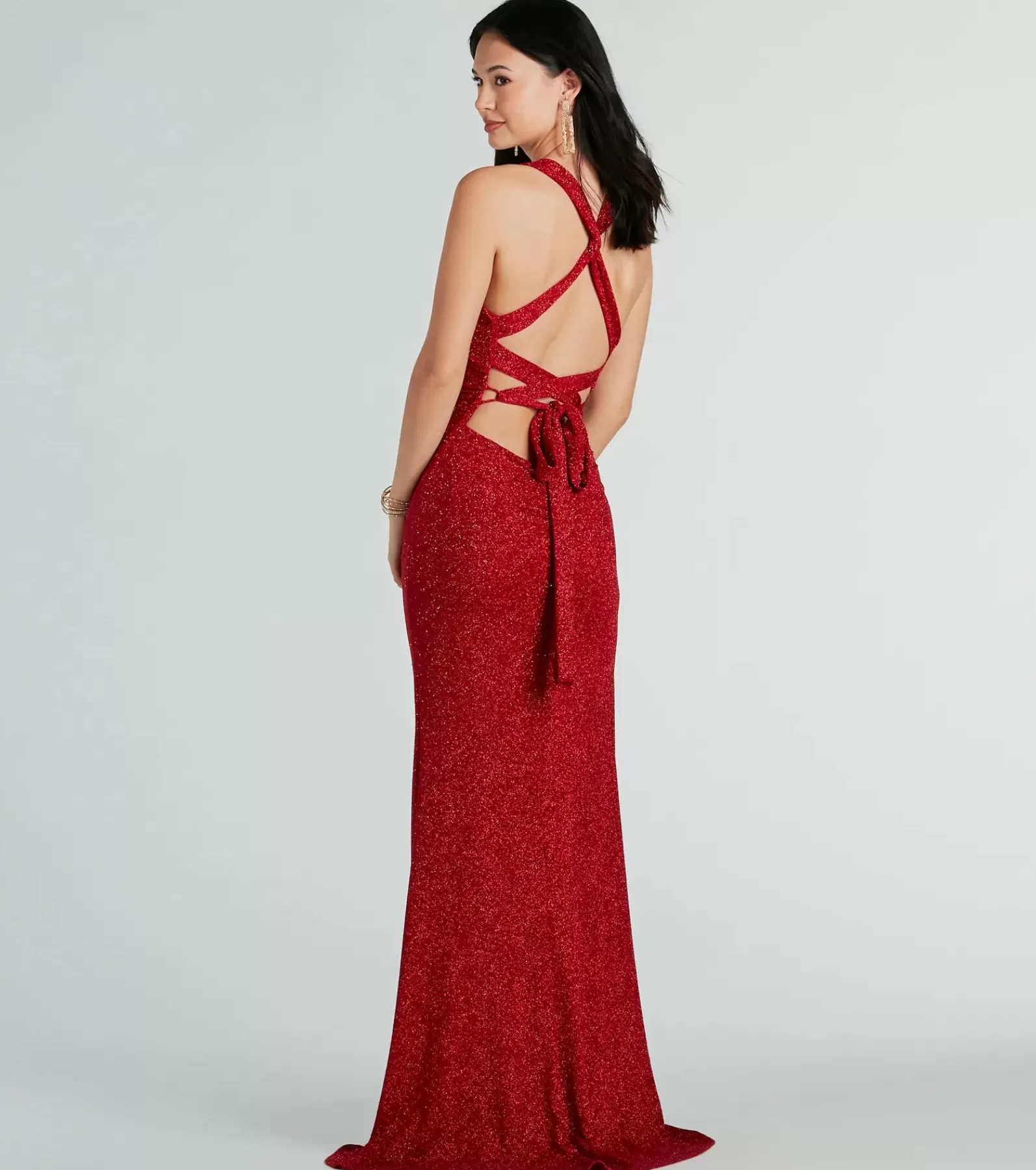 Windsor Wedding Outfits | Red Bridesmaid Dresses*Kat Formal Glitter Lace-Up Long Dress