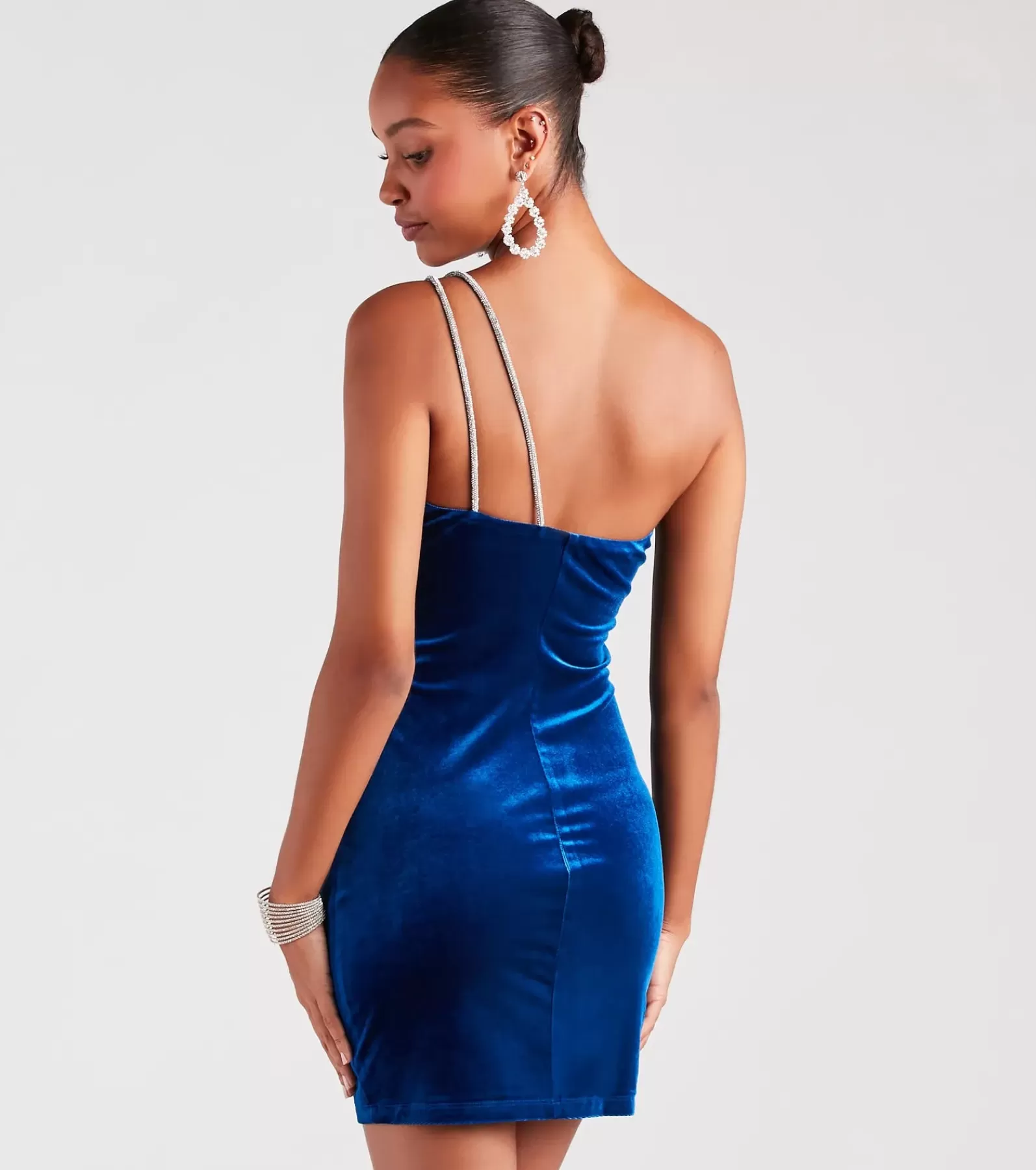 Windsor Velvet Holiday Dresses | Holiday Dresses*Katelynn Velvet Rhinestone Strap Bodycon Dress