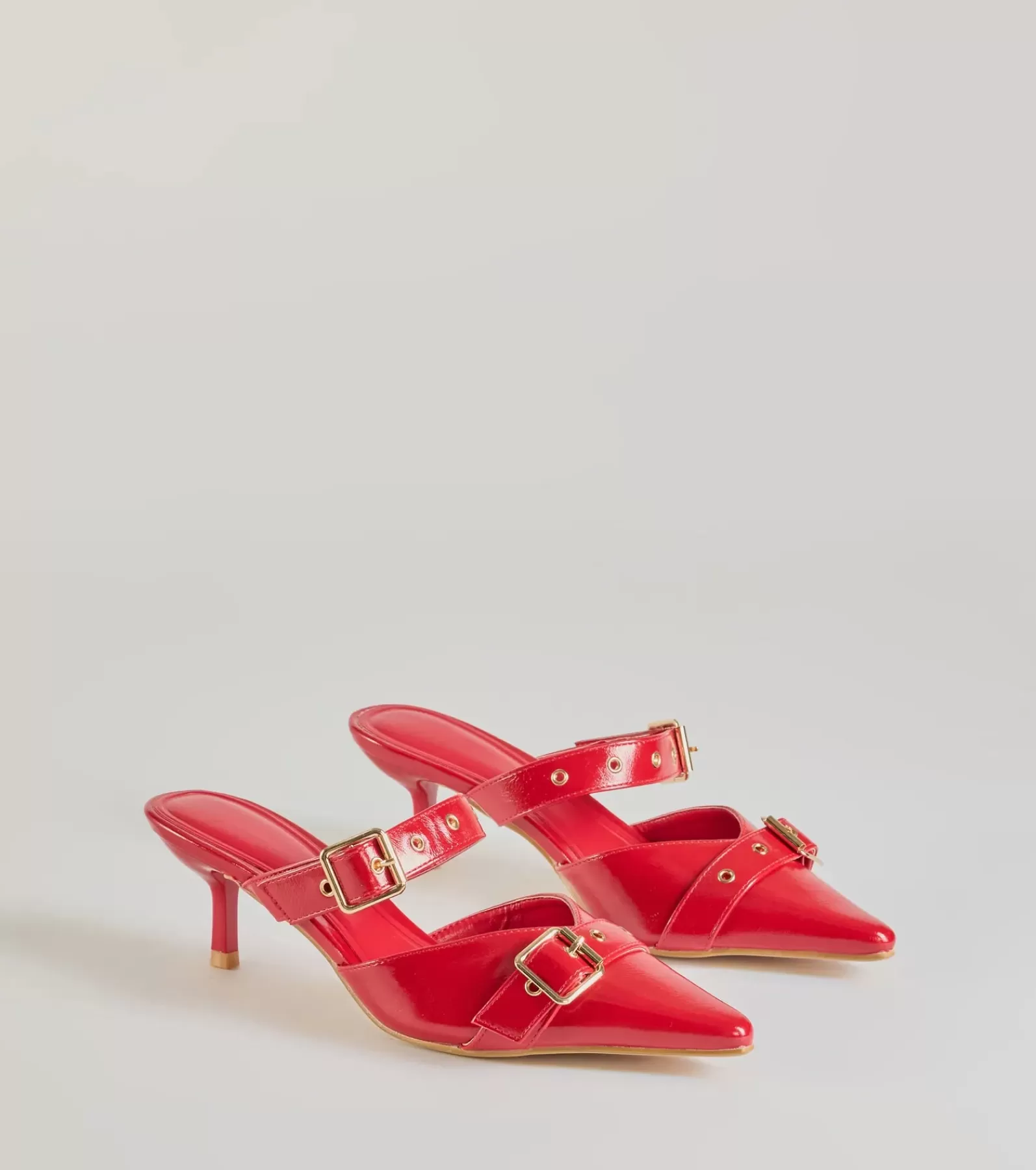 Windsor Heels*Keep It Chic Buckle Strap Kitten Heel Mules