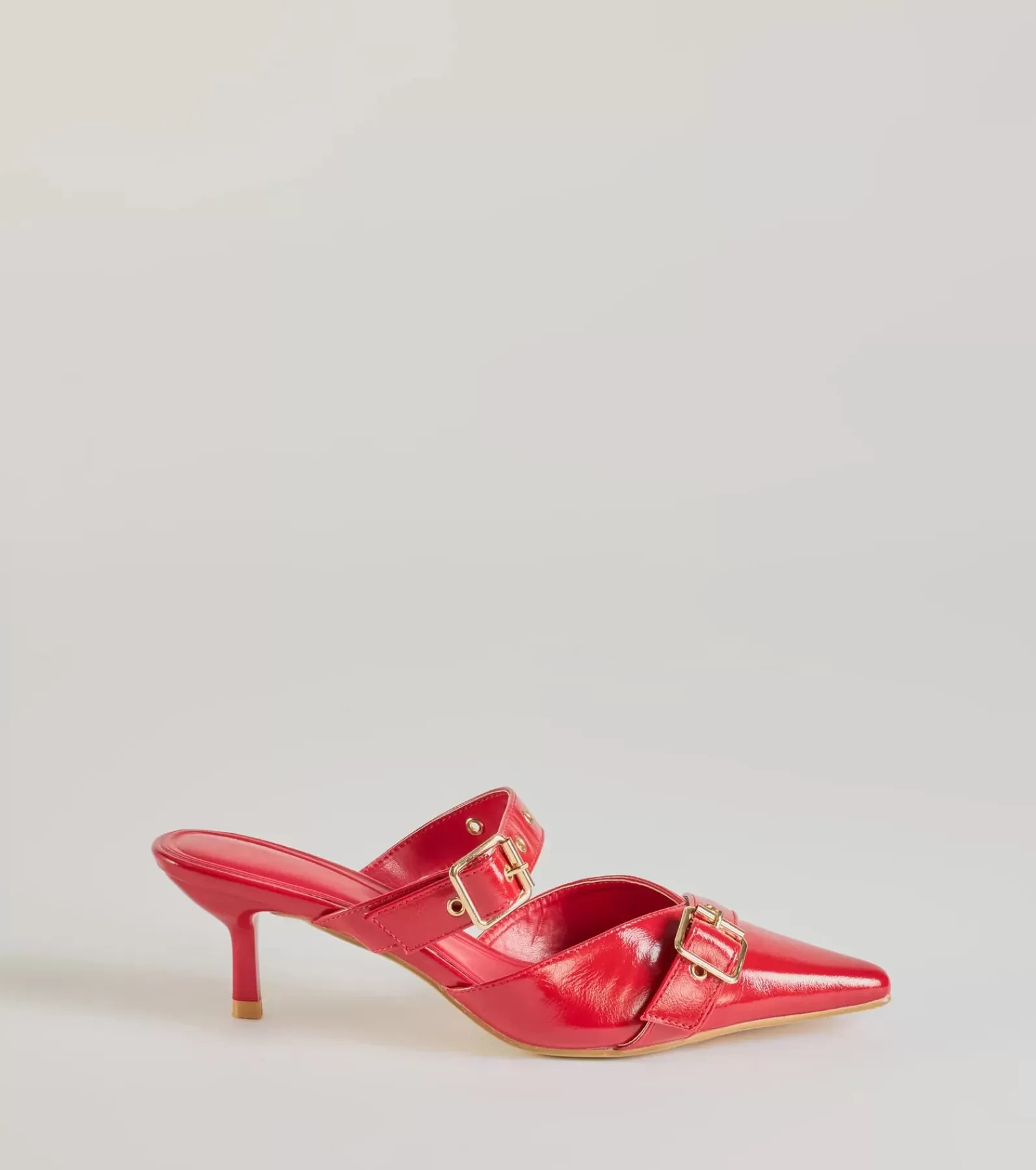 Windsor Heels*Keep It Chic Buckle Strap Kitten Heel Mules