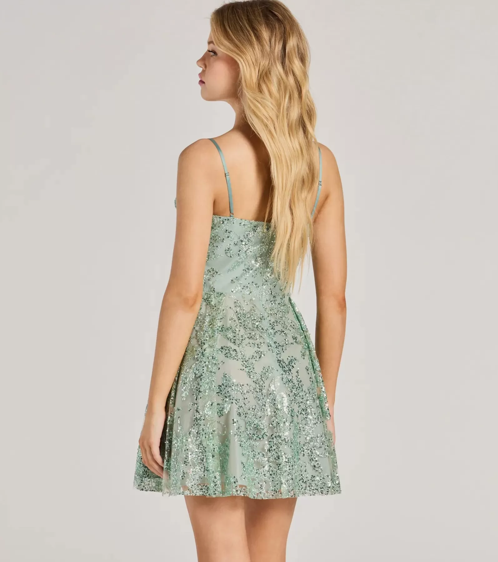 Windsor Skater Dresses*Kyra Glitter Sequin Floral Mesh Skater Dress