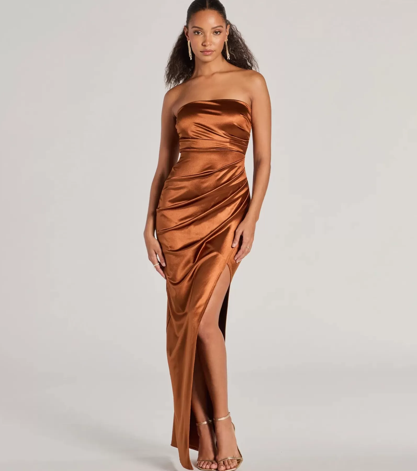 Windsor Satin Bridesmaid Dresses | Long Dresses*Lauren Strapless Wrap Slim Satin Formal Dress