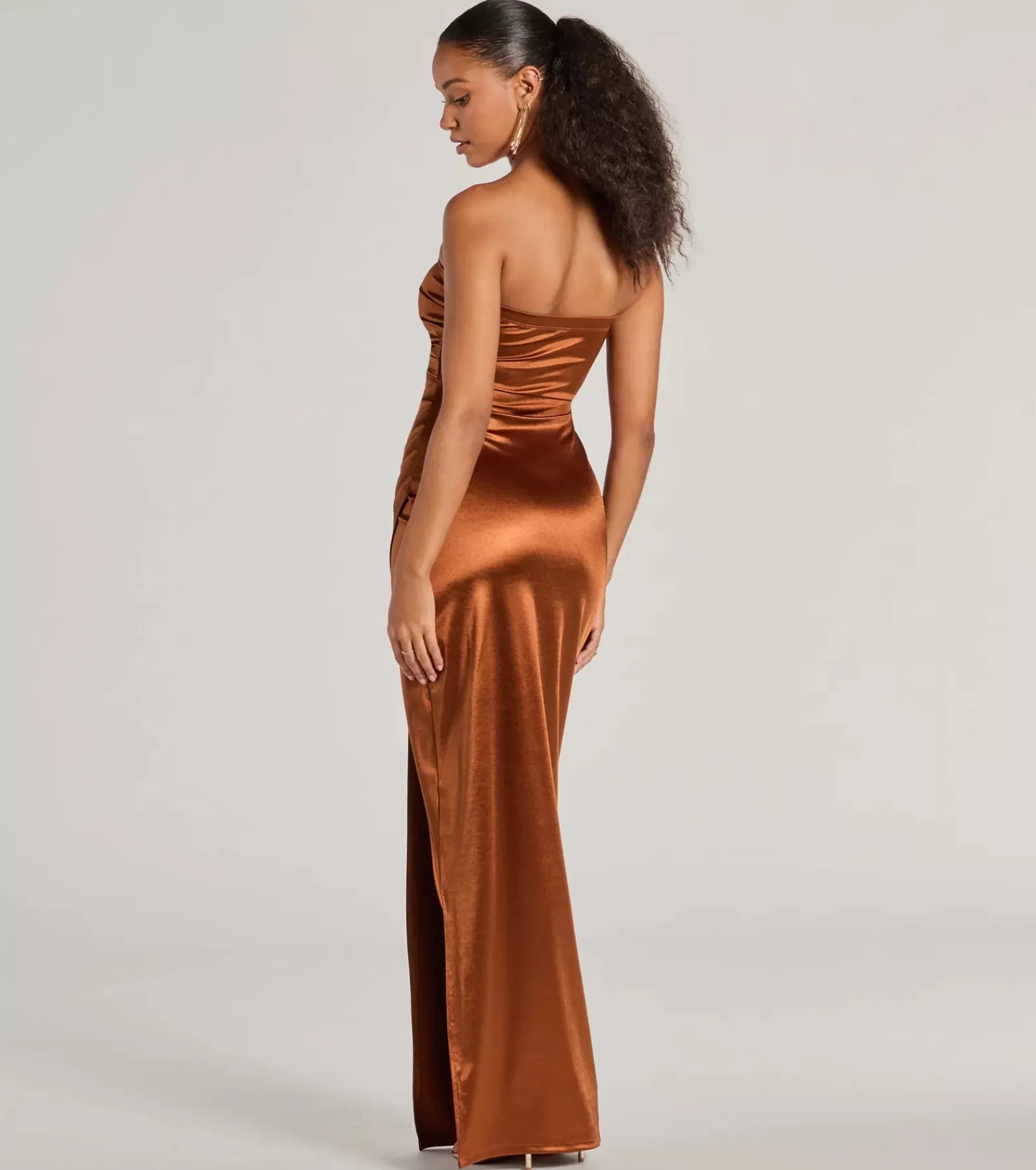 Windsor Satin Bridesmaid Dresses | Long Dresses*Lauren Strapless Wrap Slim Satin Formal Dress