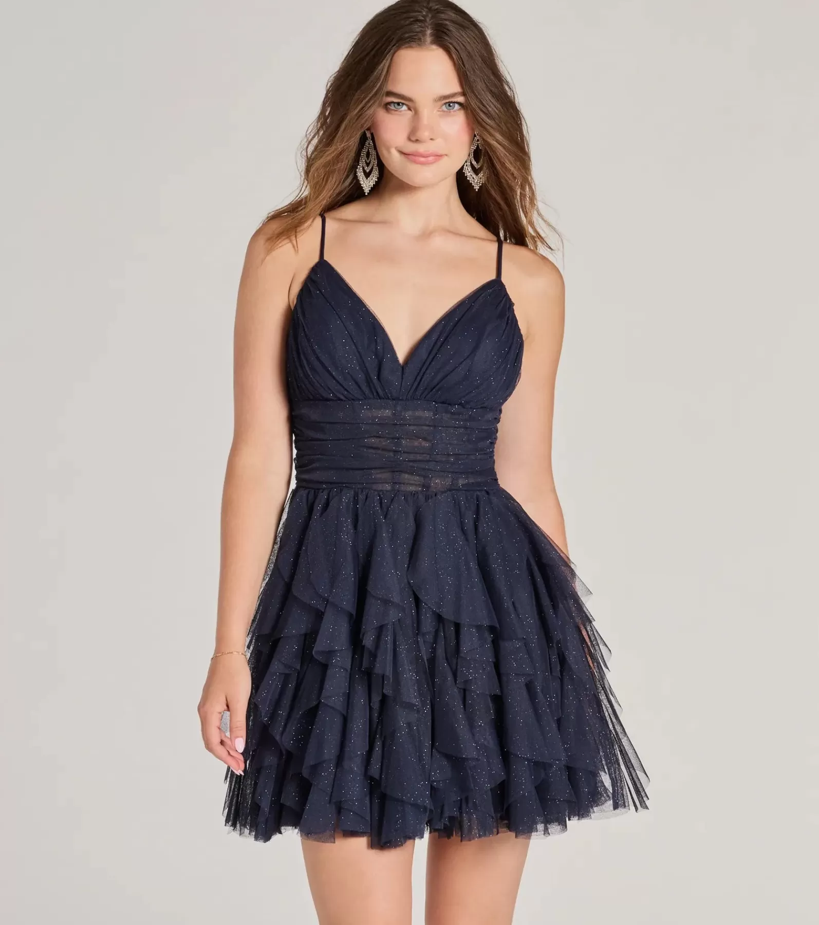 Windsor Skater Dresses*Leanna Ruffle Glitter Mesh Skater Dress