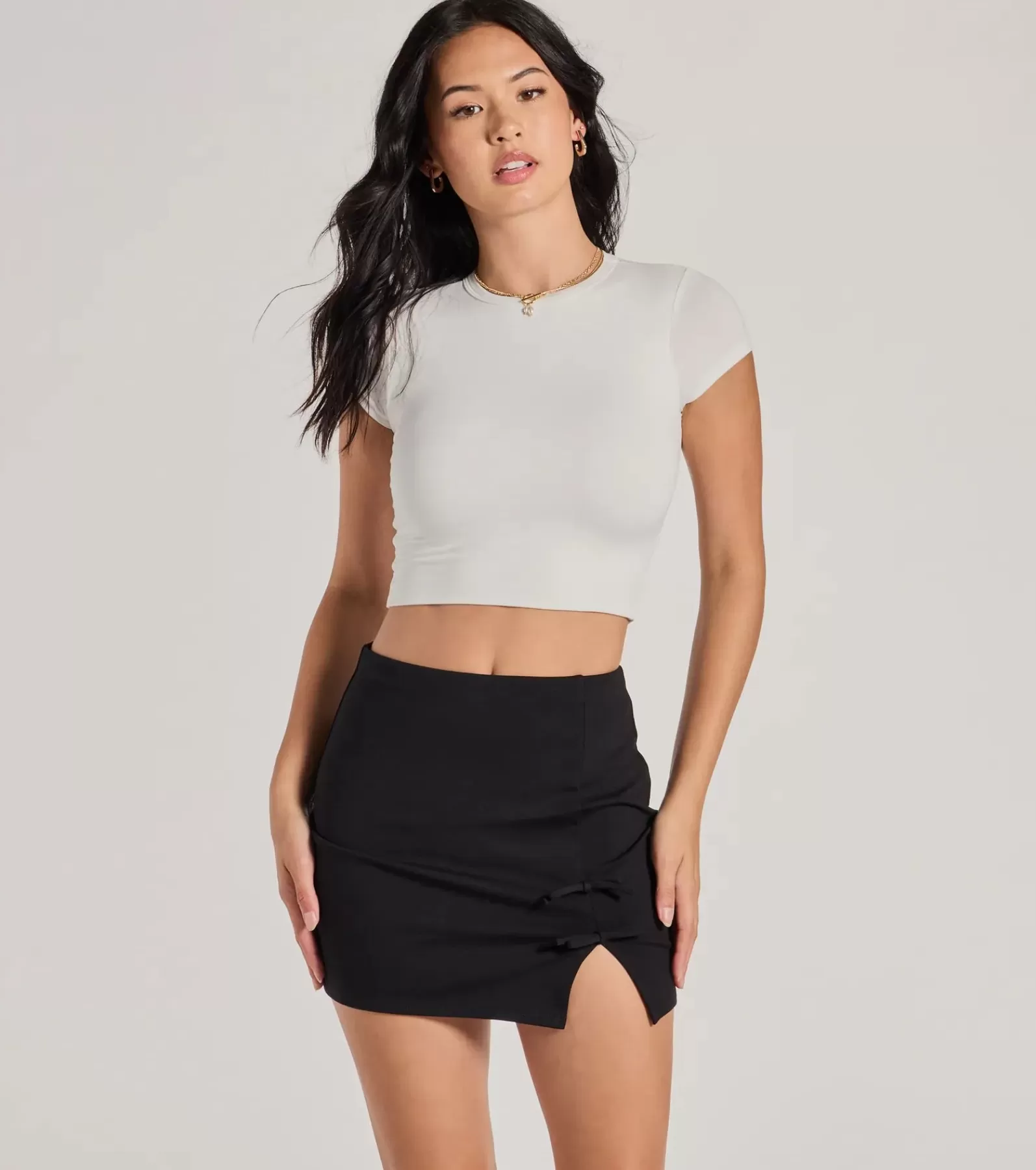 Windsor Black Skirts | Mini Skirts*Left And Right High Rise Bow Slit Mini Skirt