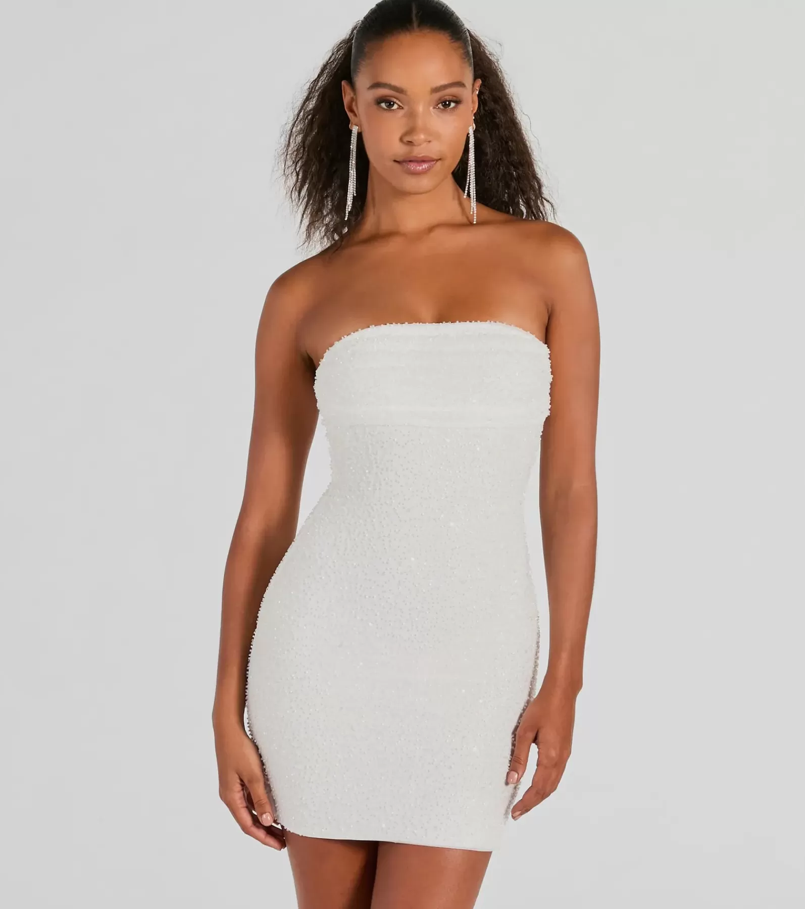 Windsor Wedding Outfits | Bridal Reception Dresses*Lena Strapless Bodycon Beaded Mesh Mini Dress