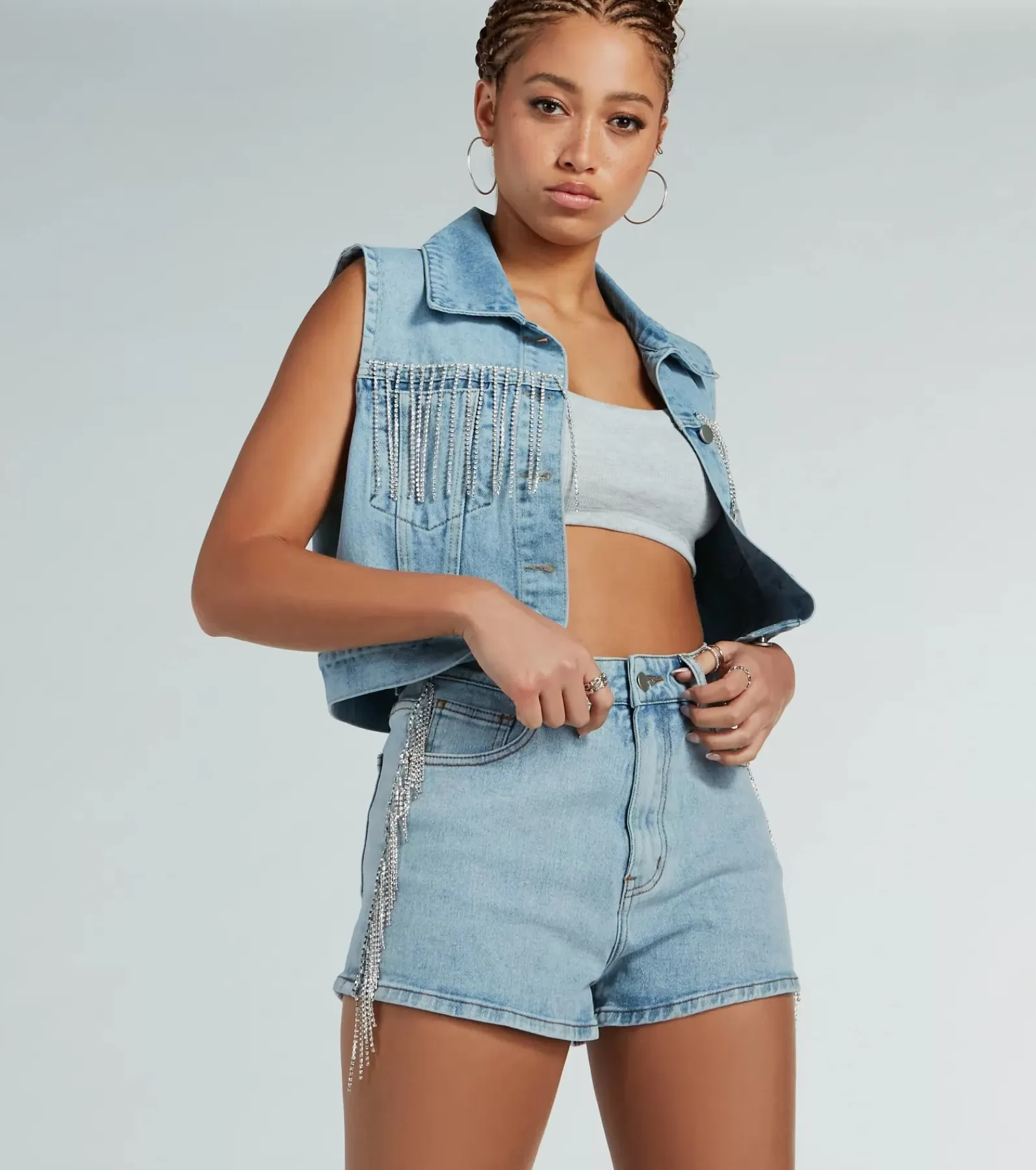 Windsor Jean Shorts | Shorts*Life Of The Party Rhinestone Fringe Denim Shorts