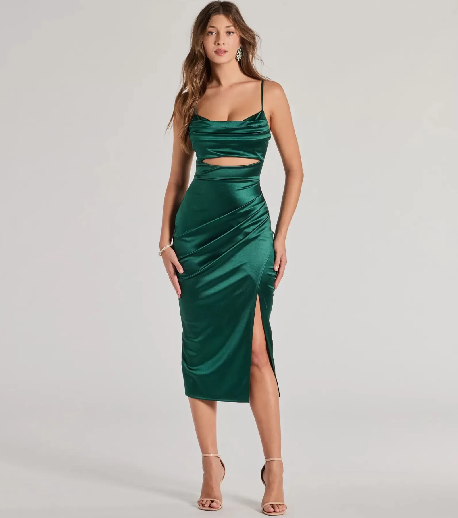 Windsor Wedding Outfits | Midi Holiday Dresses*Lilith Satin Cutout Wrap-Front Midi Dress