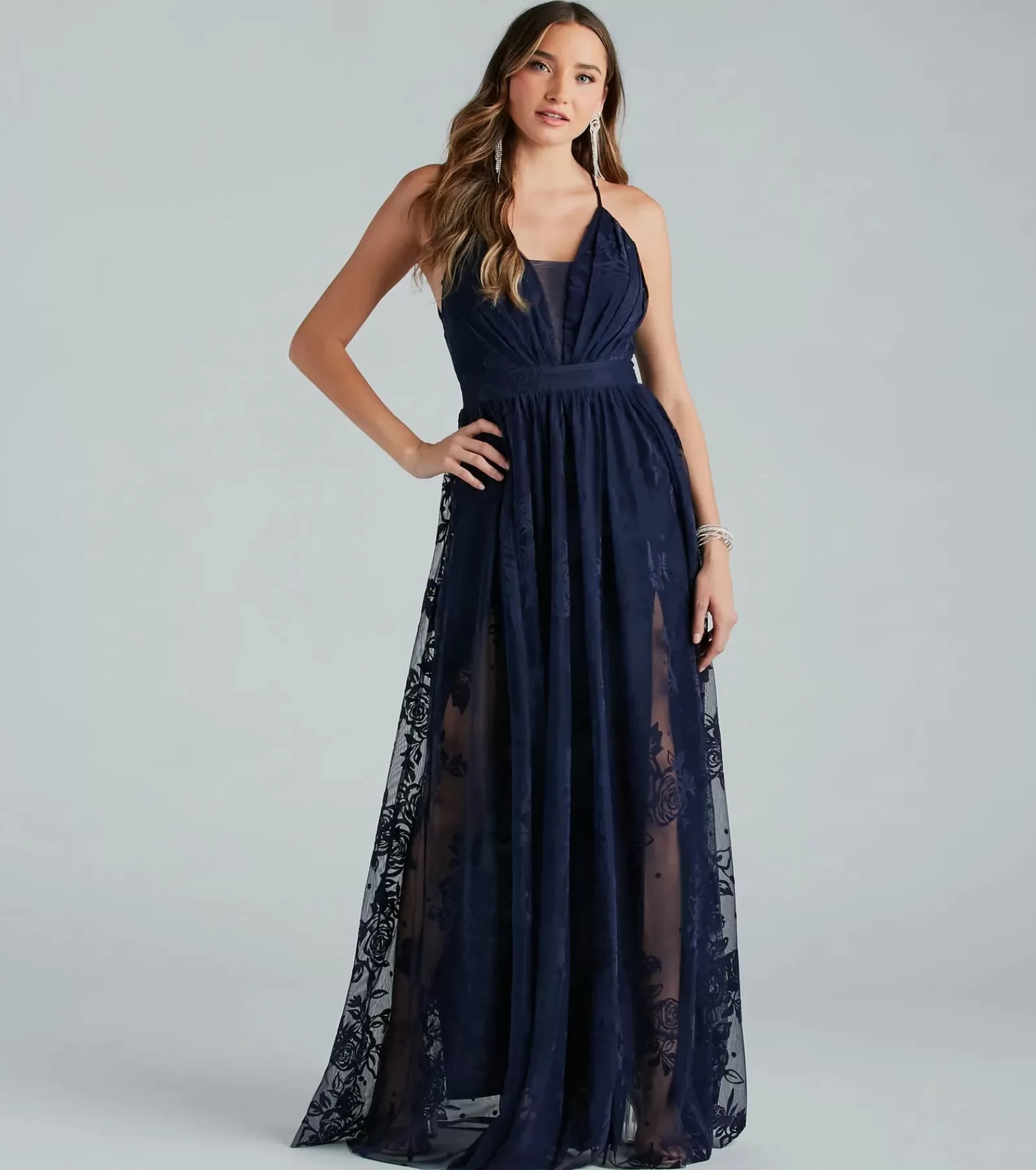 Windsor Blue Bridesmaid Dresses | Maxi Dresses*Lina Flocked Velvet A-Line Formal Dress