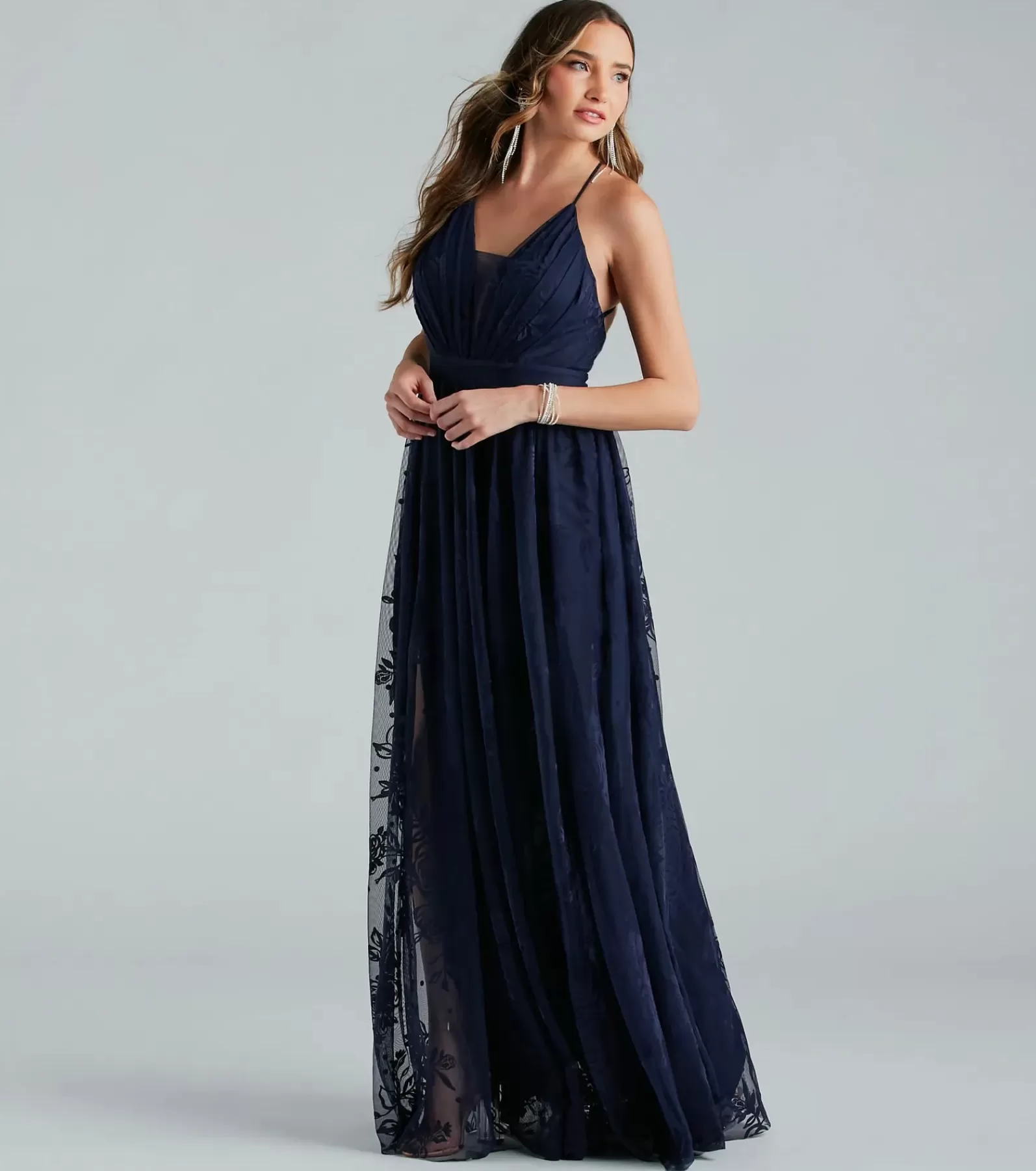 Windsor Blue Bridesmaid Dresses | Maxi Dresses*Lina Flocked Velvet A-Line Formal Dress