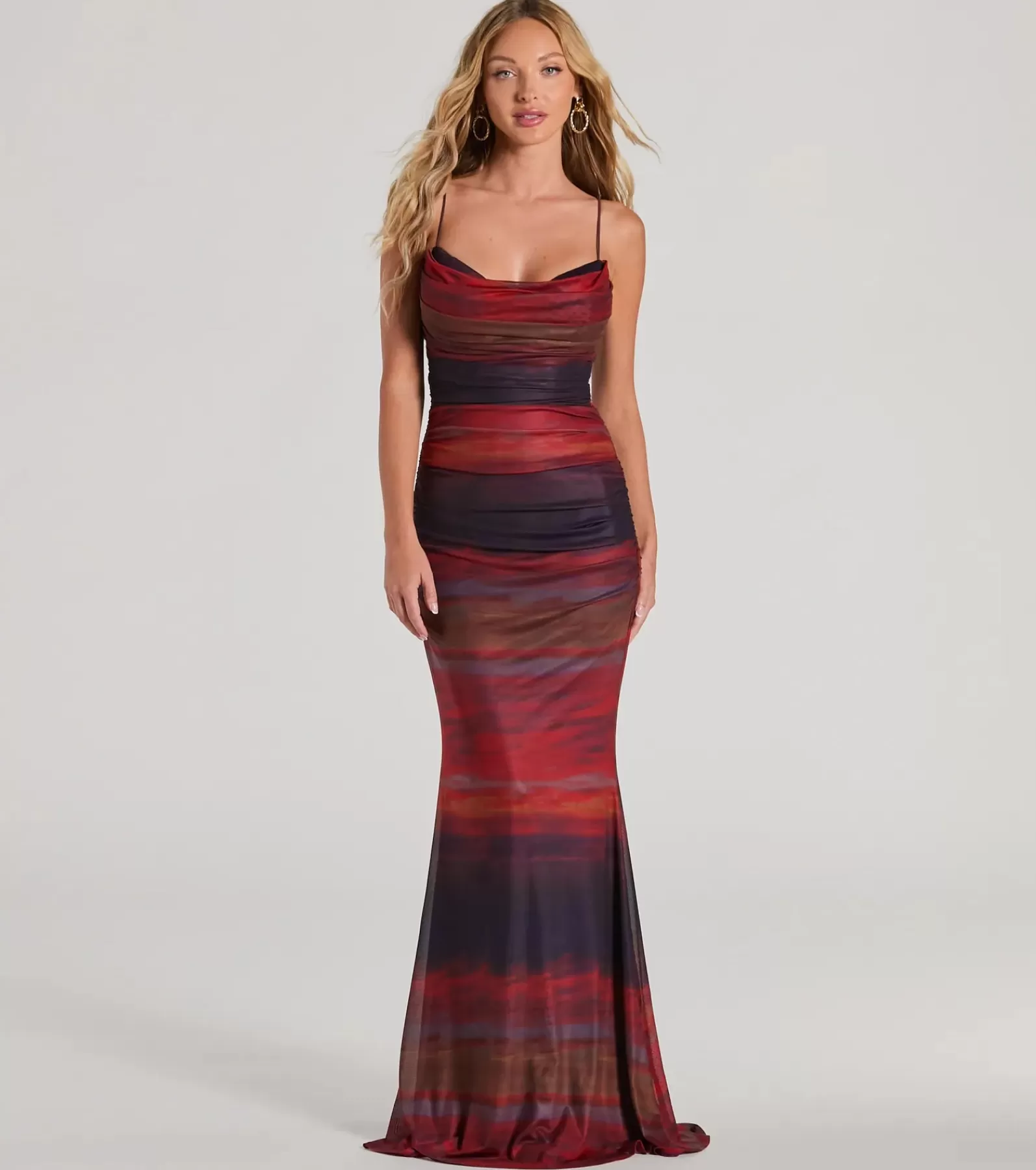 Windsor Red Bridesmaid Dresses*Liv Cowl Neck Abstract Mermaid Formal Dress