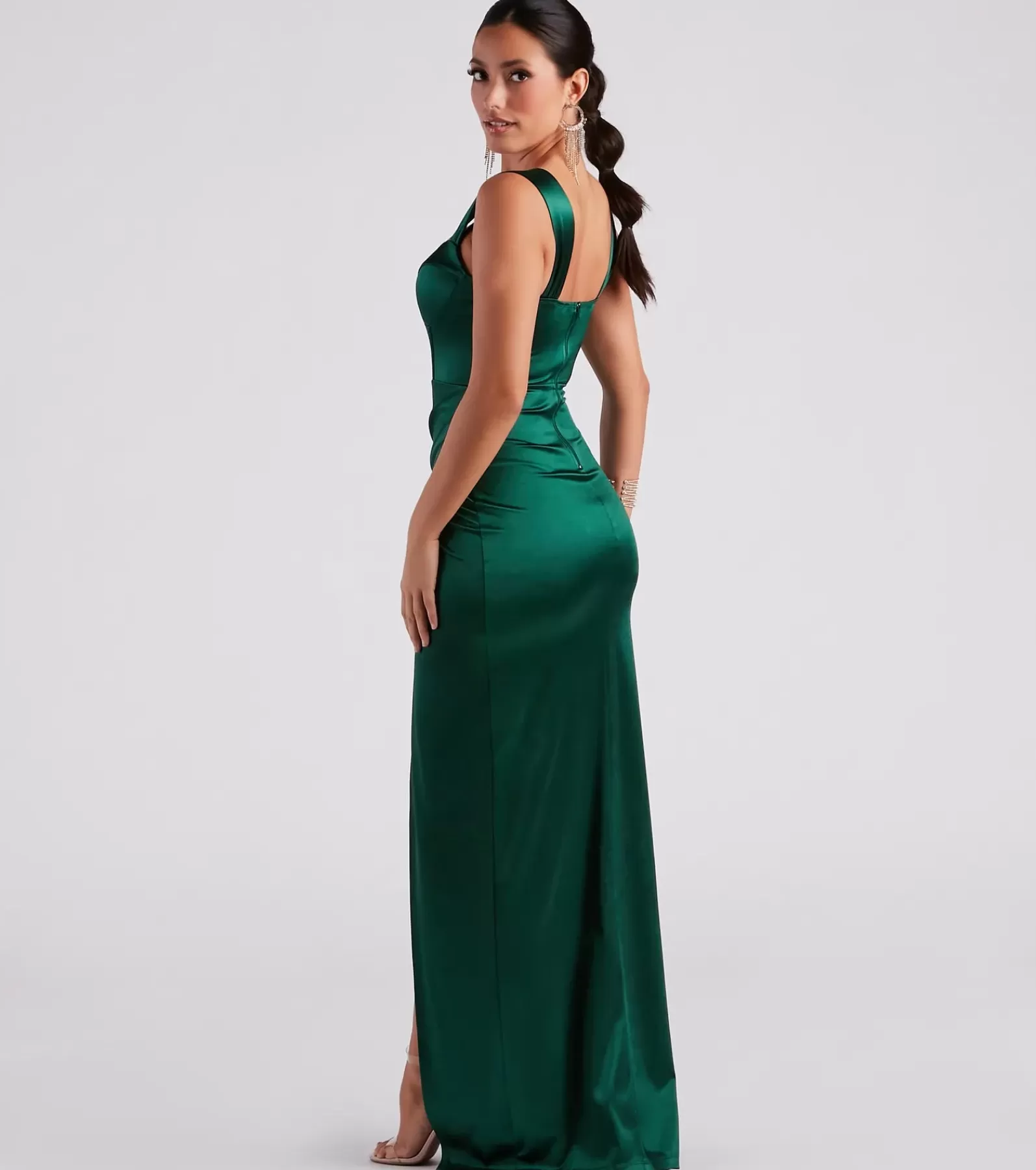 Windsor Satin Bridesmaid Dresses | Green Bridesmaid Dresses*Lorelli Formal Satin Wrap Long Dress