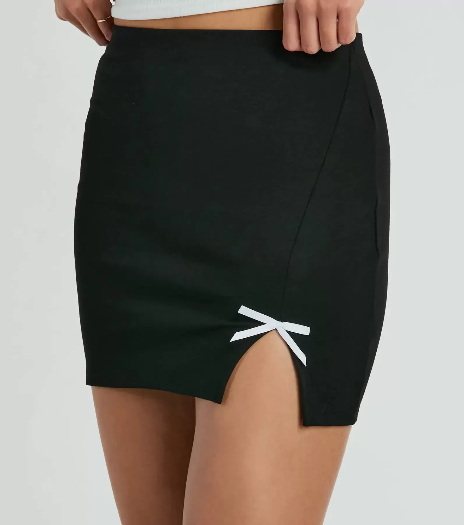 Windsor Black Skirts | Mini Skirts*Loveliest Look Bow Ponte Slit Mini Skirt