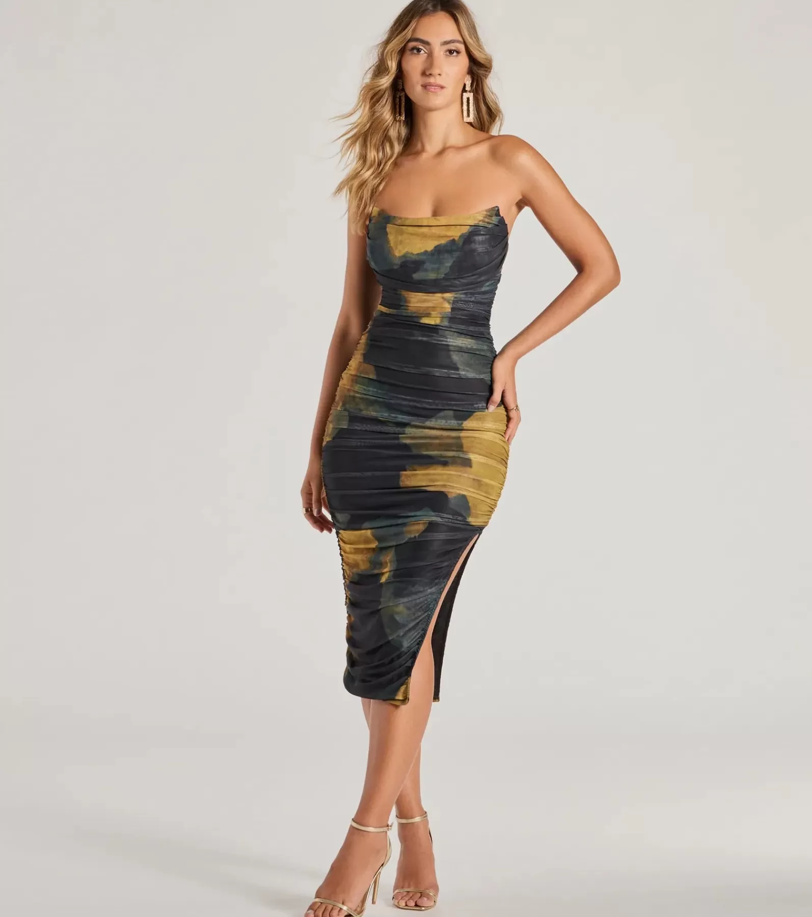Windsor Wedding Outfits | Bachelorette Dresses*Luminous Allure Strapless Corset Abstract Midi Dress