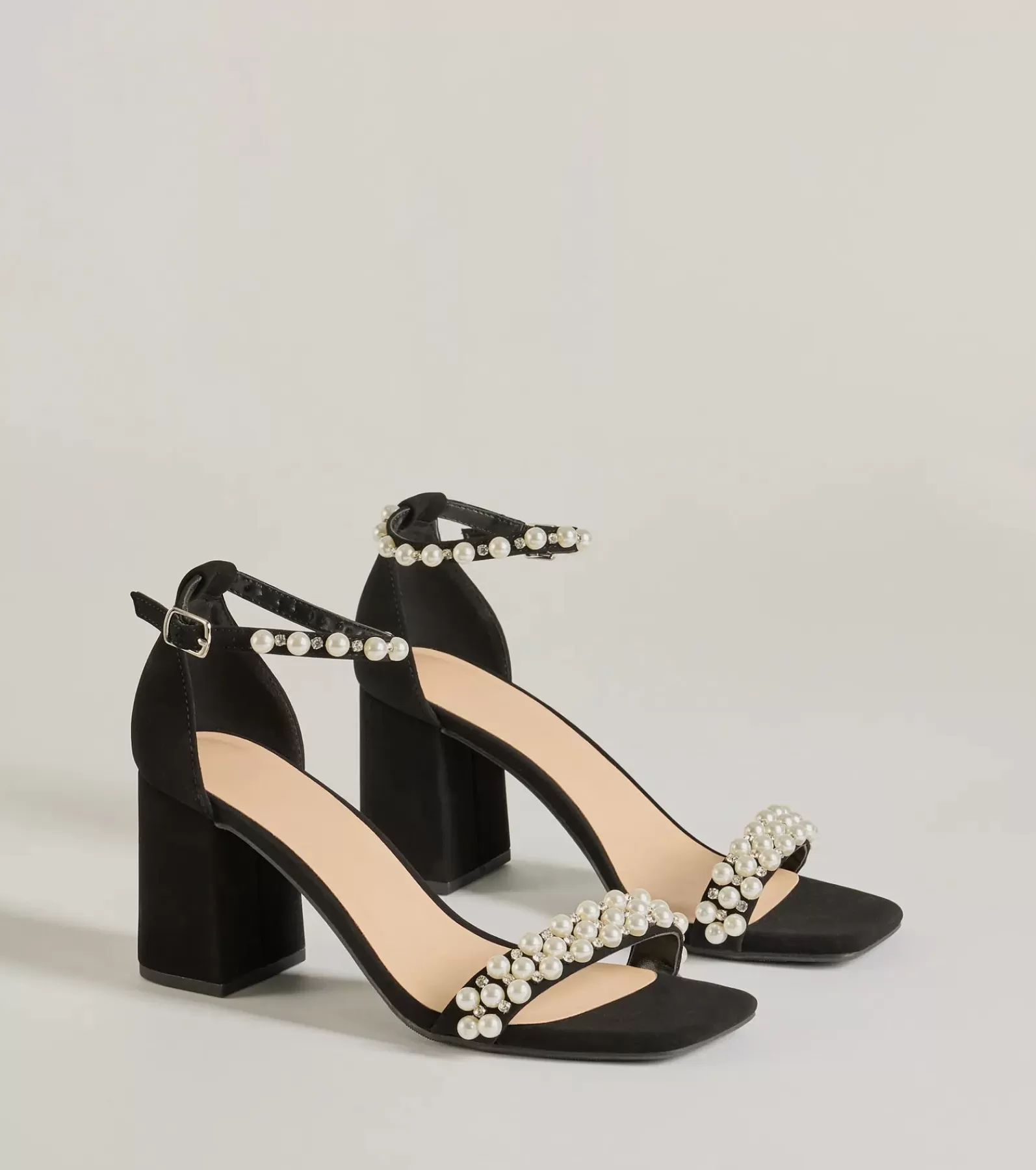 Windsor Sandals | Heels*Luxe Style Pearl And Rhinestone Detail Block Heels