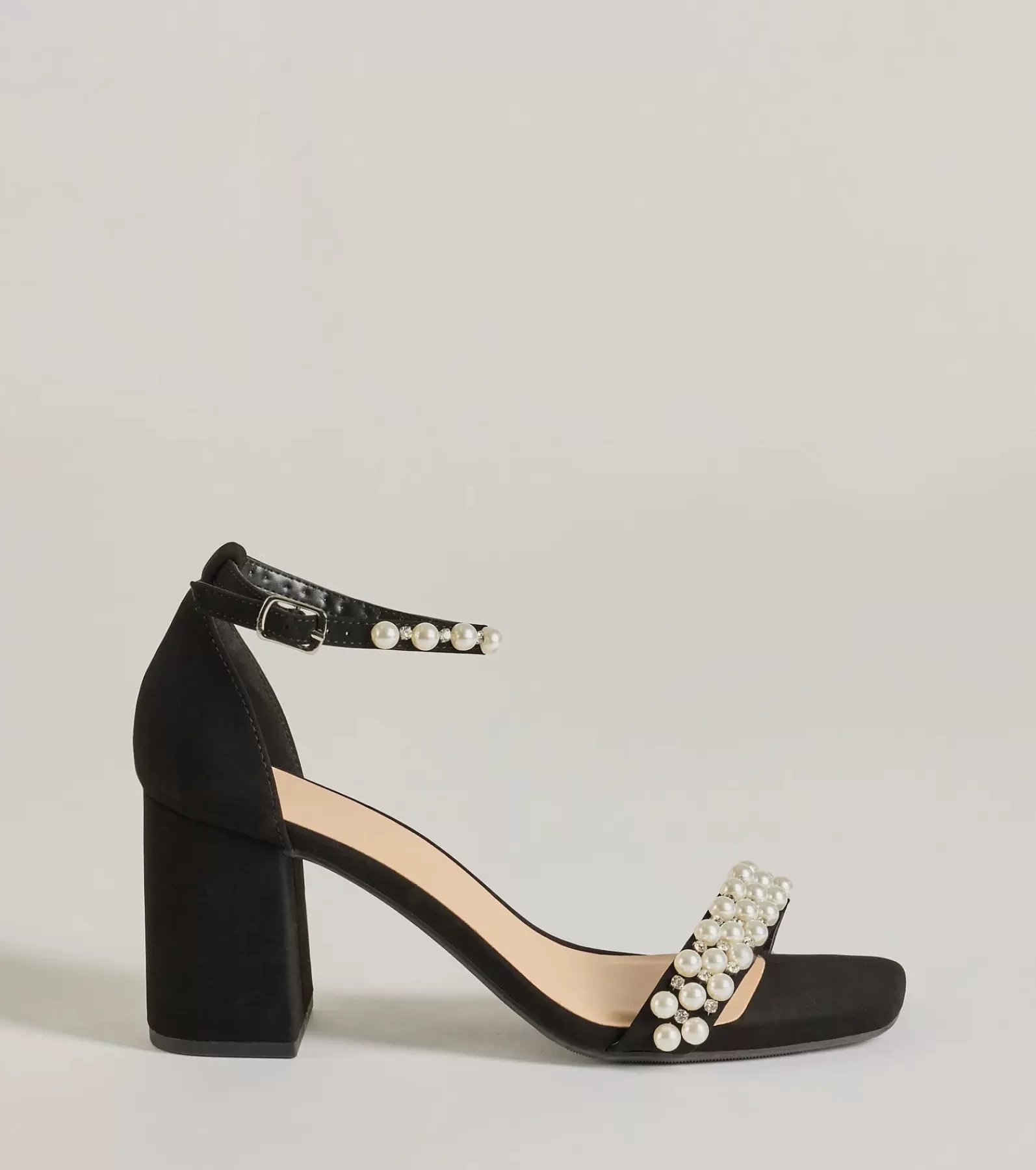 Windsor Sandals | Heels*Luxe Style Pearl And Rhinestone Detail Block Heels