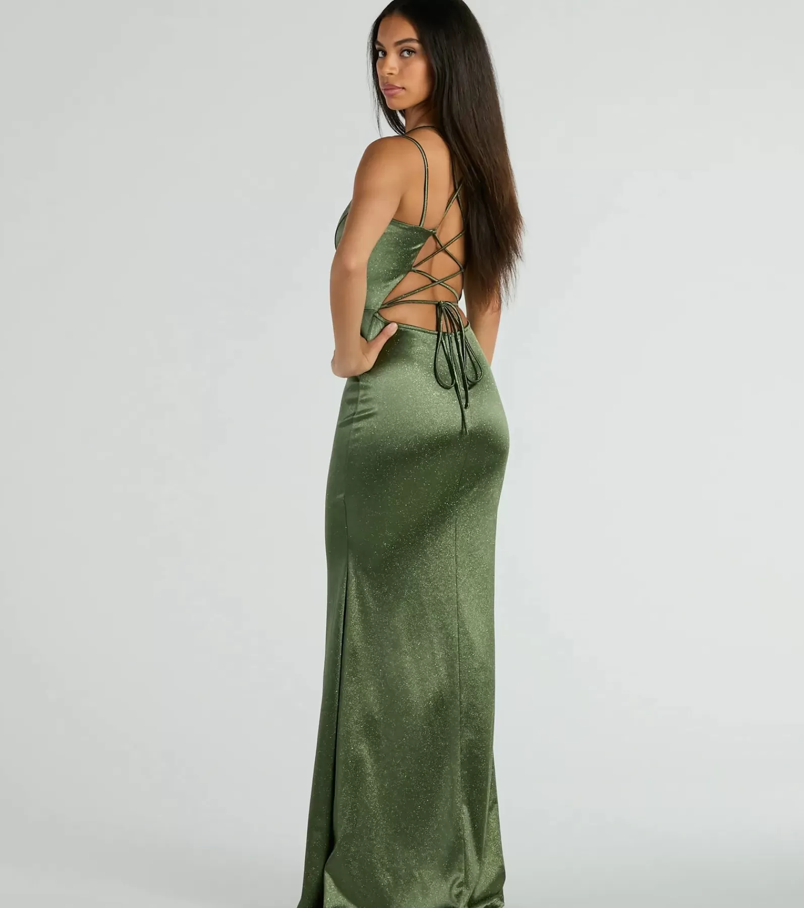 Windsor Satin Bridesmaid Dresses | Green Bridesmaid Dresses*Macy Lace Up Slim Glitter Satin Formal Dress