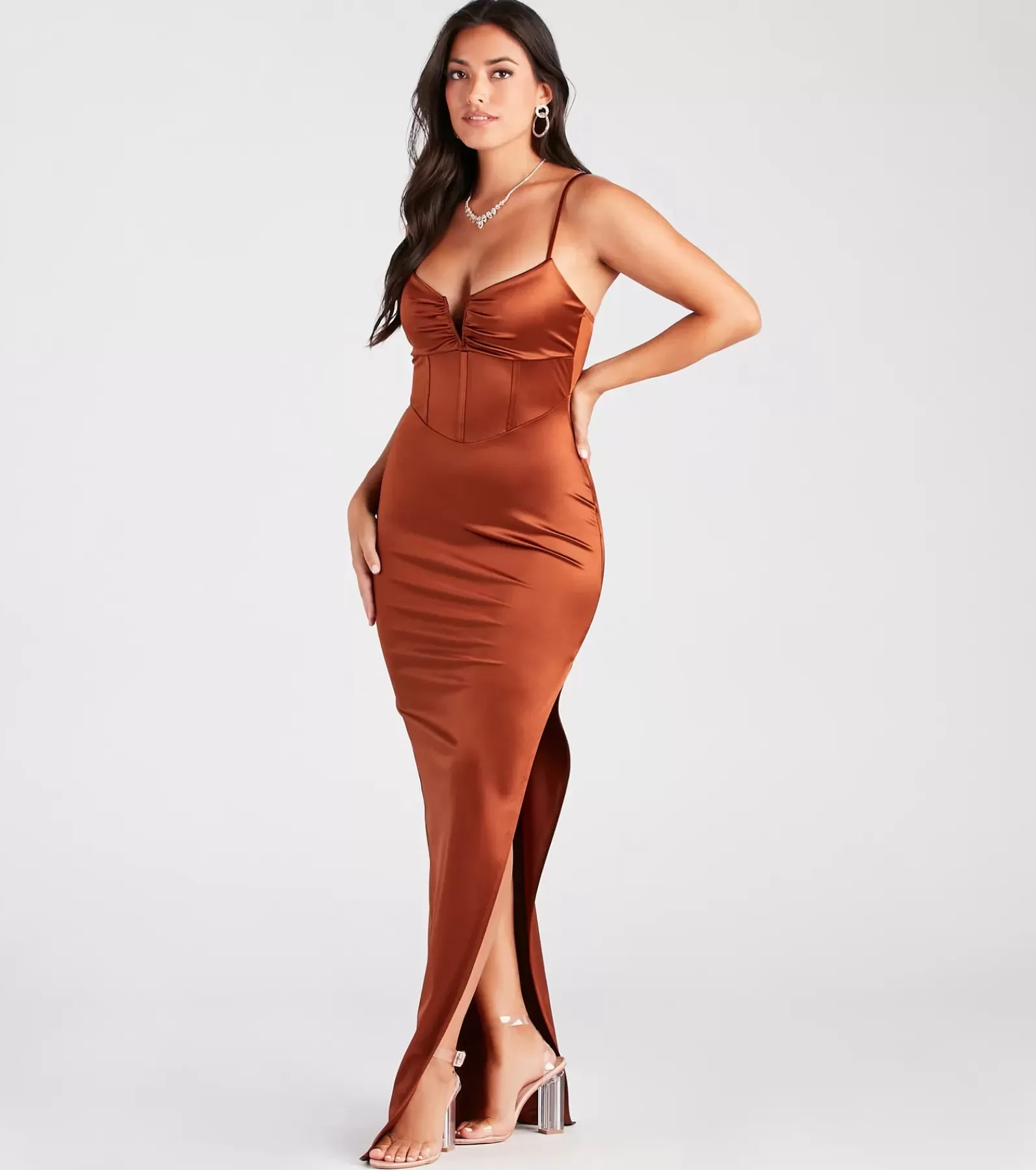 Windsor Satin Bridesmaid Dresses | Corset Dresses*Maisie Formal Satin Corset Slim Long Dress