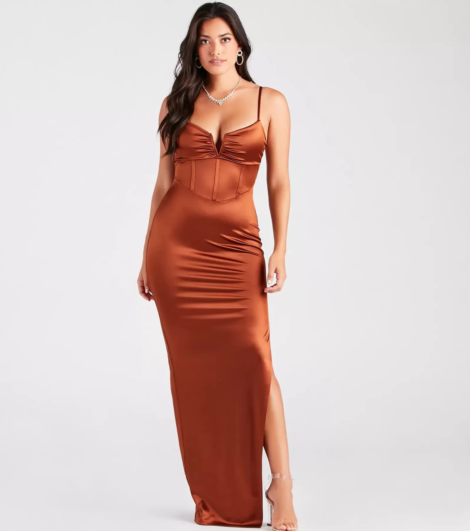 Windsor Satin Bridesmaid Dresses | Corset Dresses*Maisie Formal Satin Corset Slim Long Dress