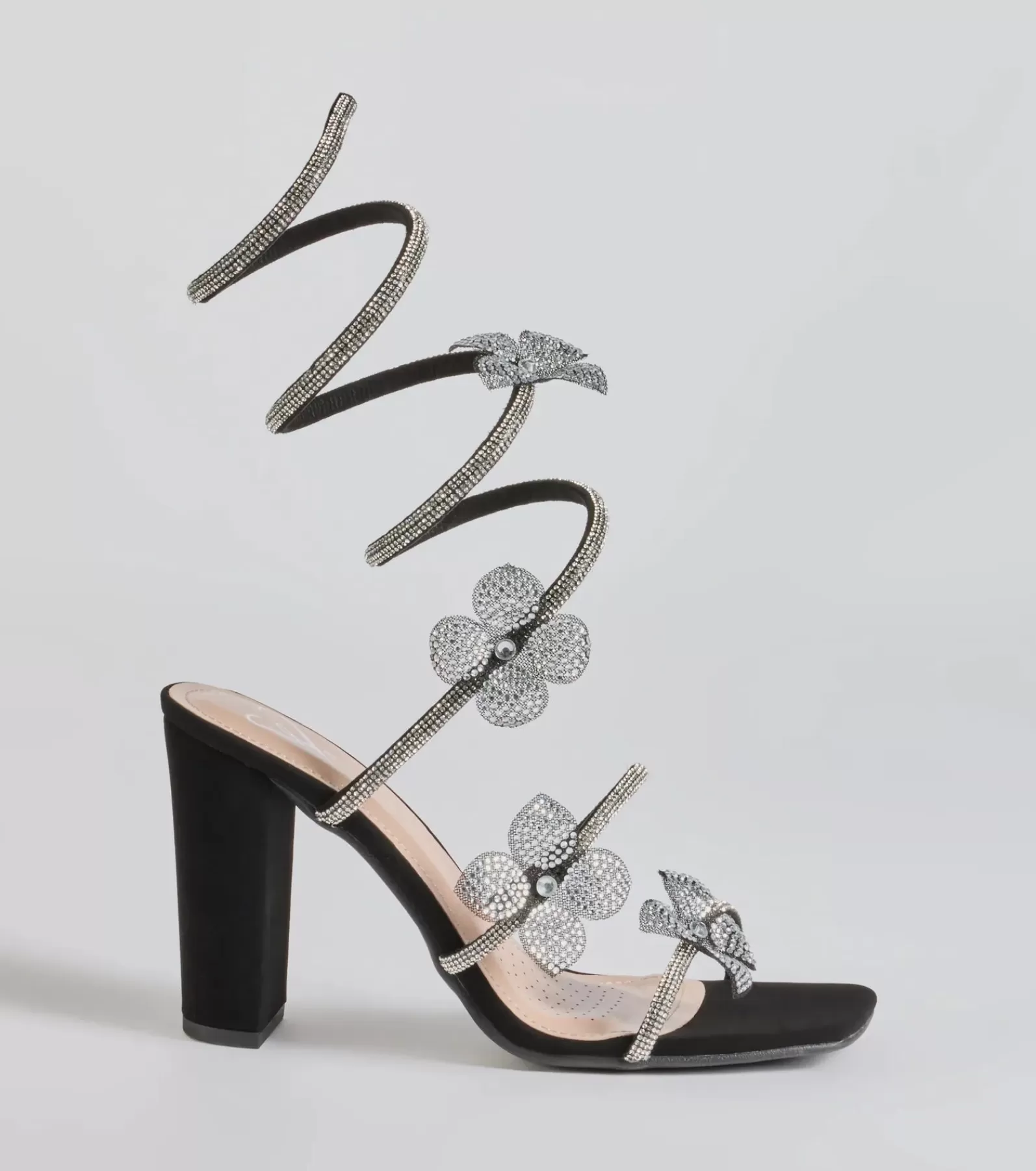 Windsor High Heels | Sandals*Major Beauty Rhinestone Floral Spiral Block Heels