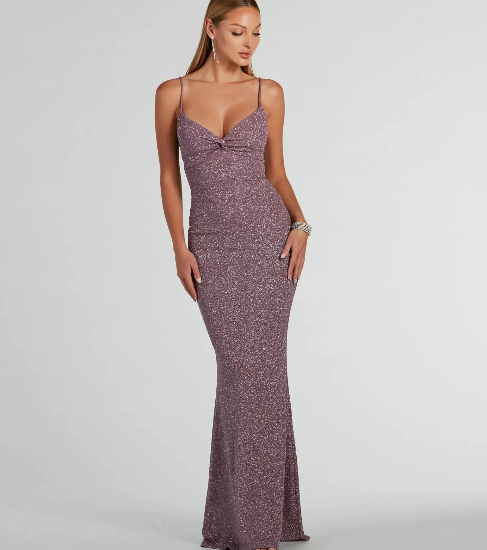 Windsor Purple Bridesmaid Dresses*Maleah Twist-Front Glitter Knit Mermaid Dress