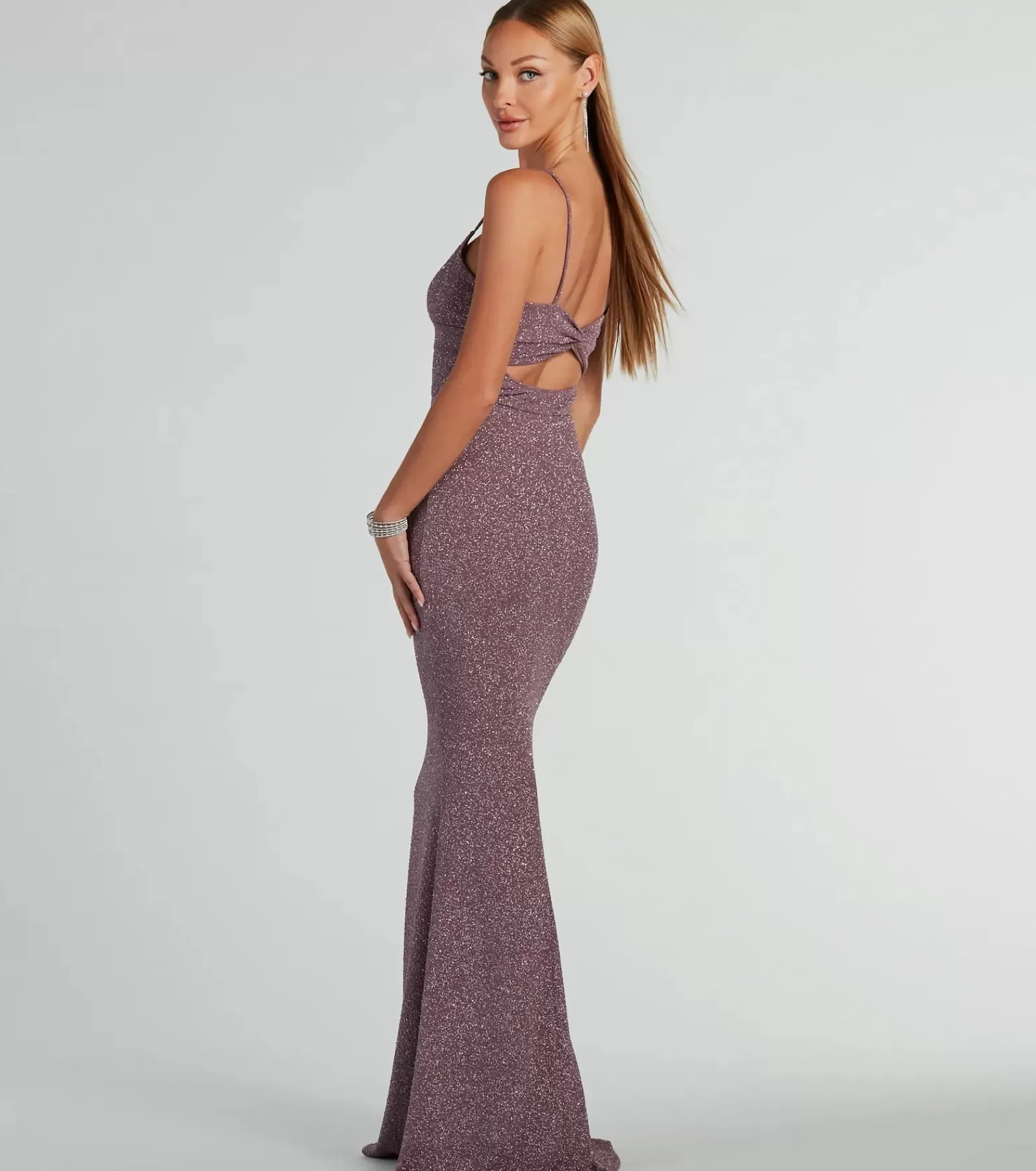 Windsor Purple Bridesmaid Dresses*Maleah Twist-Front Glitter Knit Mermaid Dress