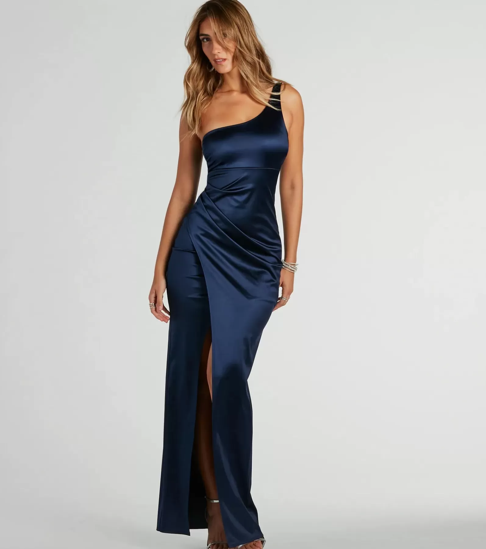 Windsor Satin Bridesmaid Dresses | Blue Bridesmaid Dresses*Malinda One-Shoulder Satin Formal Dress