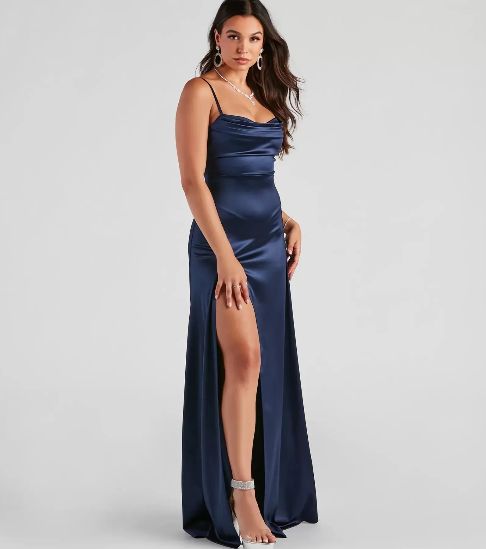 Windsor Wedding Outfits | Satin Bridesmaid Dresses*Marissa Formal Satin Cowl Neck Dress