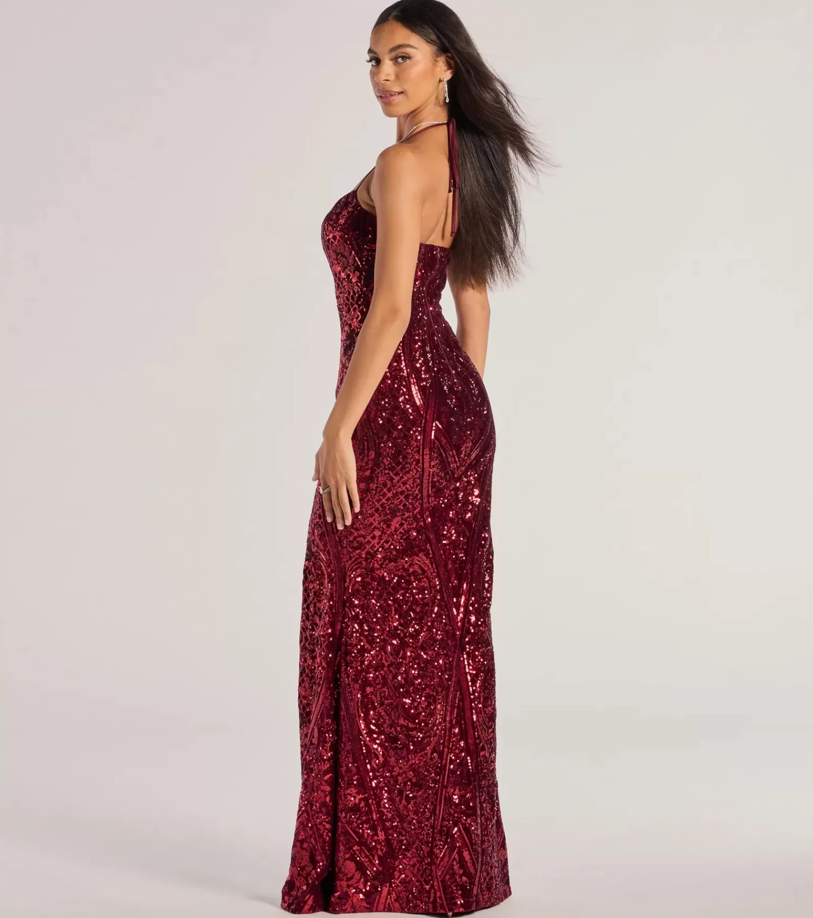 Windsor Sequin Bridesmaid Dresses | Red Bridesmaid Dresses*Meara Sequin Velvet Hight Slit Mermaid Dress