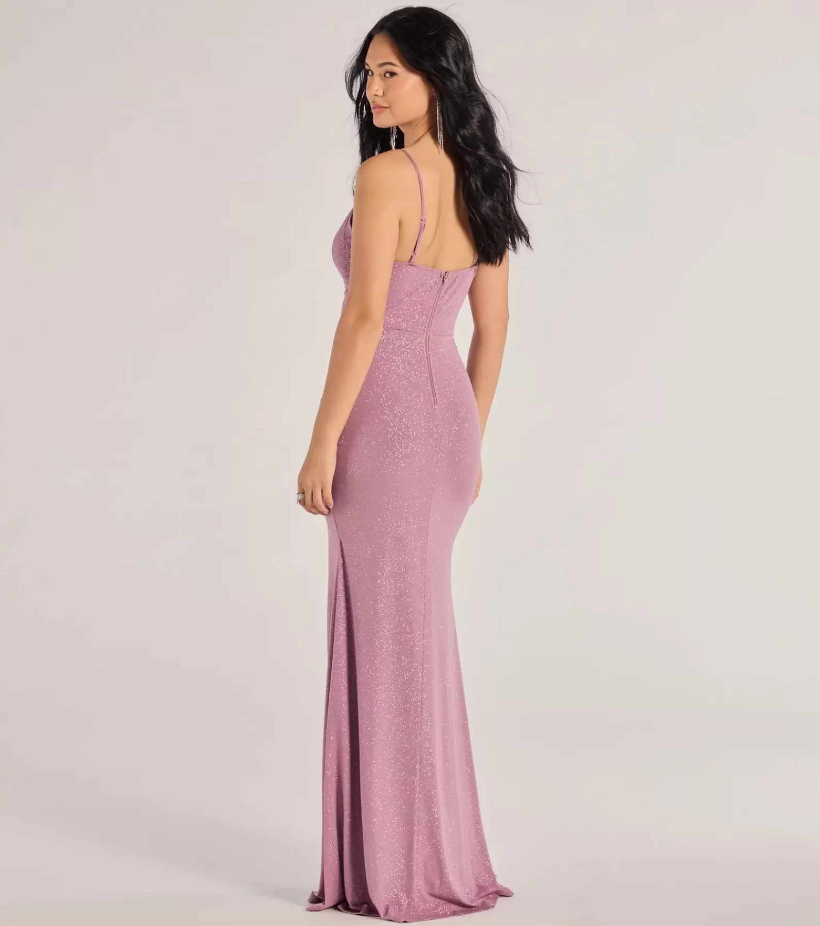 Windsor Purple Bridesmaid Dresses | Blue Bridesmaid Dresses*Melinda V-Neck Slit Mermaid Glitter Formal Dress