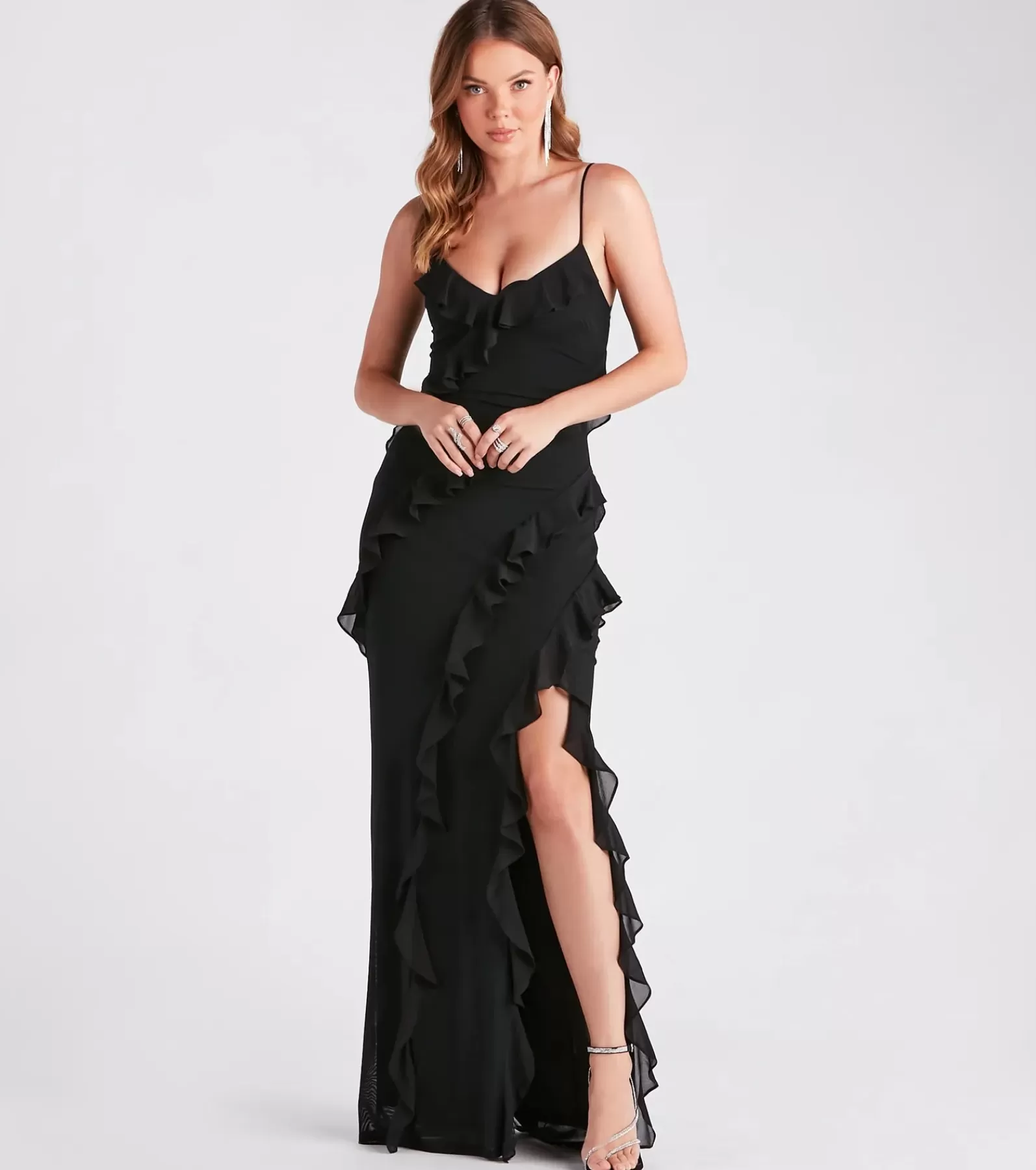 Windsor Black Bridesmaid Dresses | Country Wedding Guest Dresses*Melrose Formal Mesh Ruffle Mermaid Dress