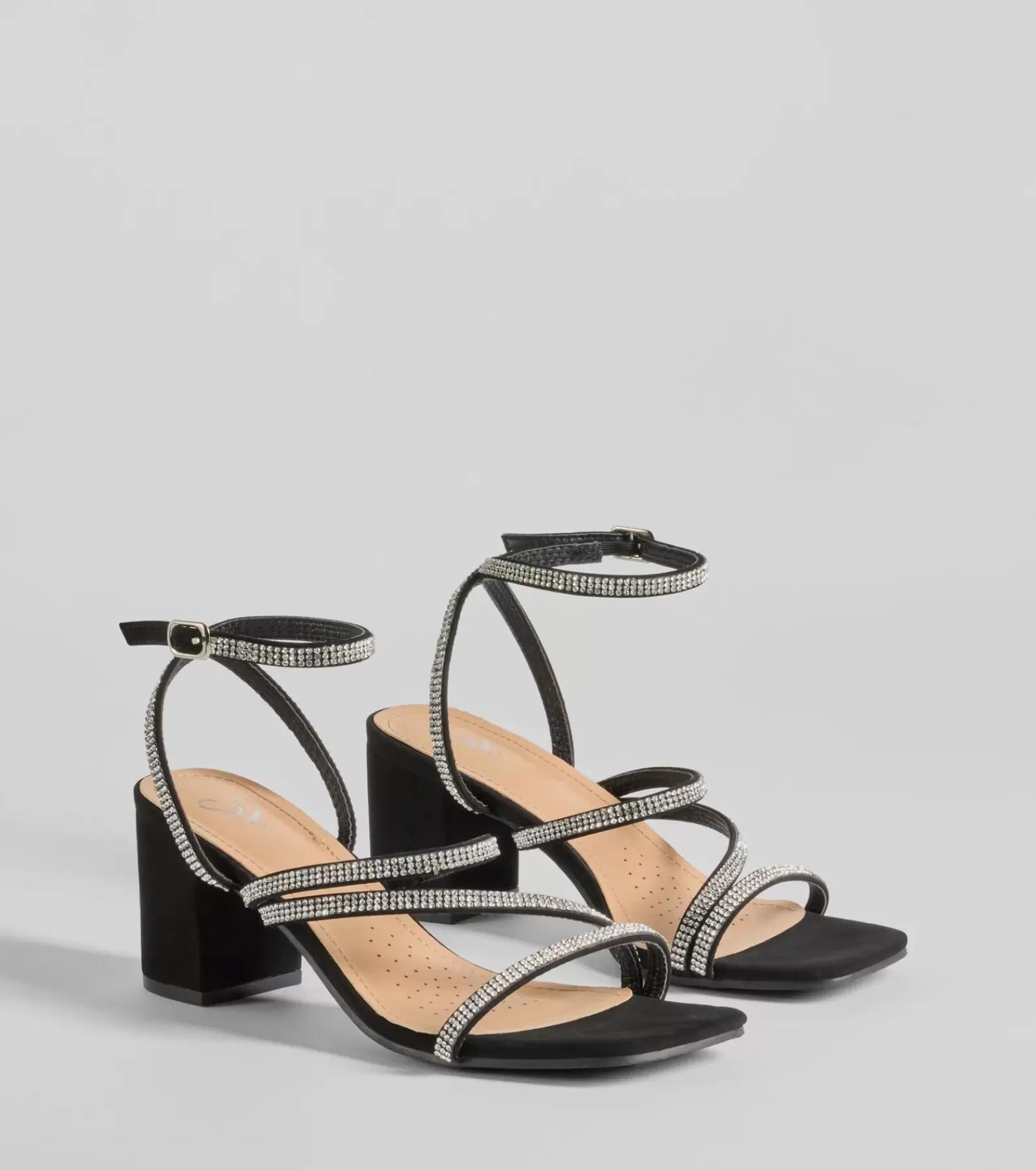 Windsor Sandals | Shoes*Midnight Light Rhinestone Strappy Block Heels