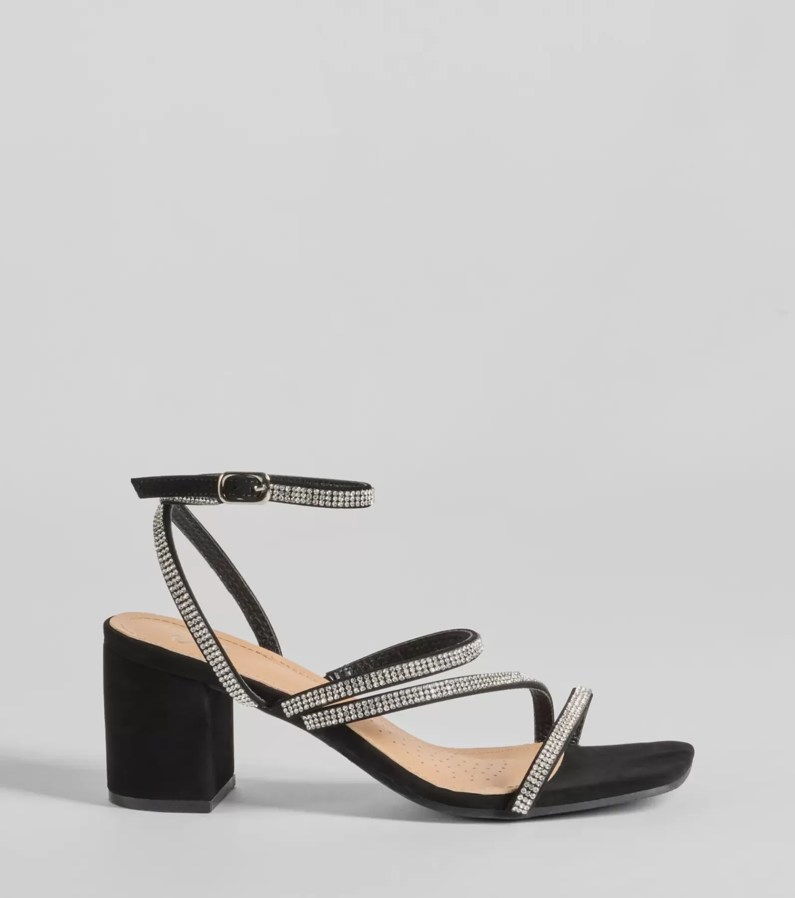 Windsor Sandals | Shoes*Midnight Light Rhinestone Strappy Block Heels