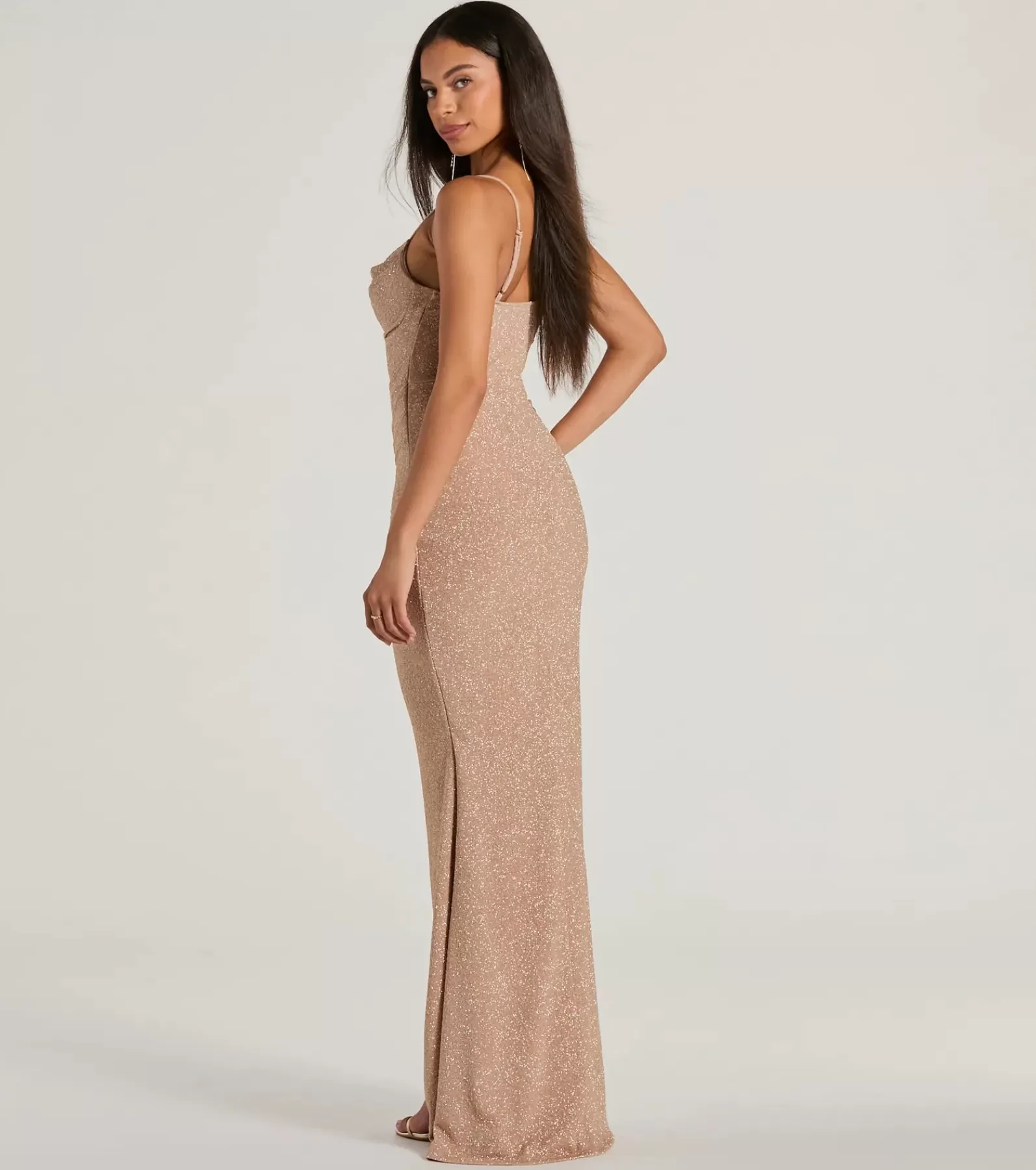 Windsor Pink Bridesmaid Dresses | Blue Bridesmaid Dresses*Mila Cowl Neck Wrap Slit Mermaid Glitter Formal Dress