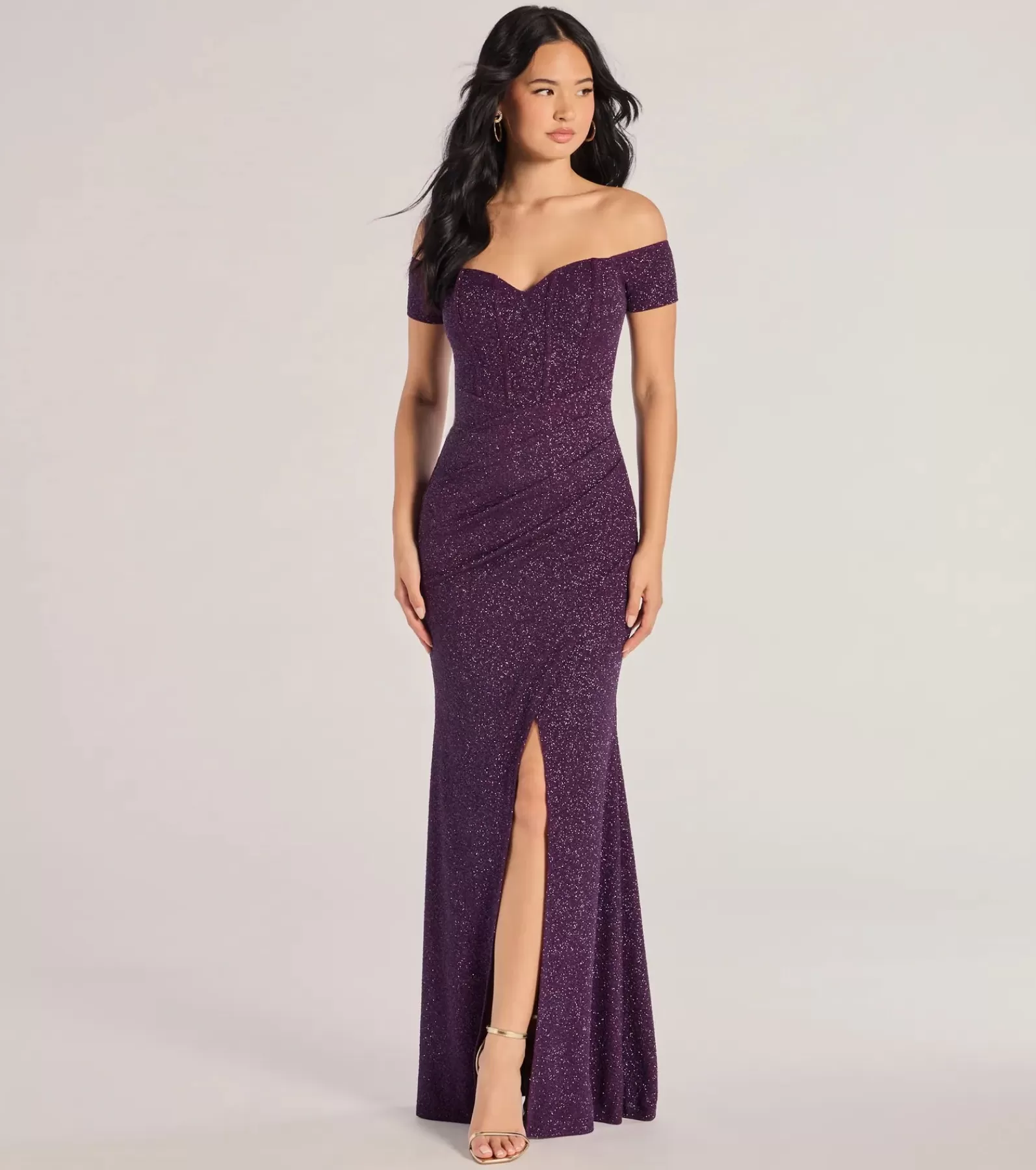Windsor Glitter Nye Dresses | Wedding Outfits*Mimi Off The Shoulder Glitter Mermaid Corset Dress