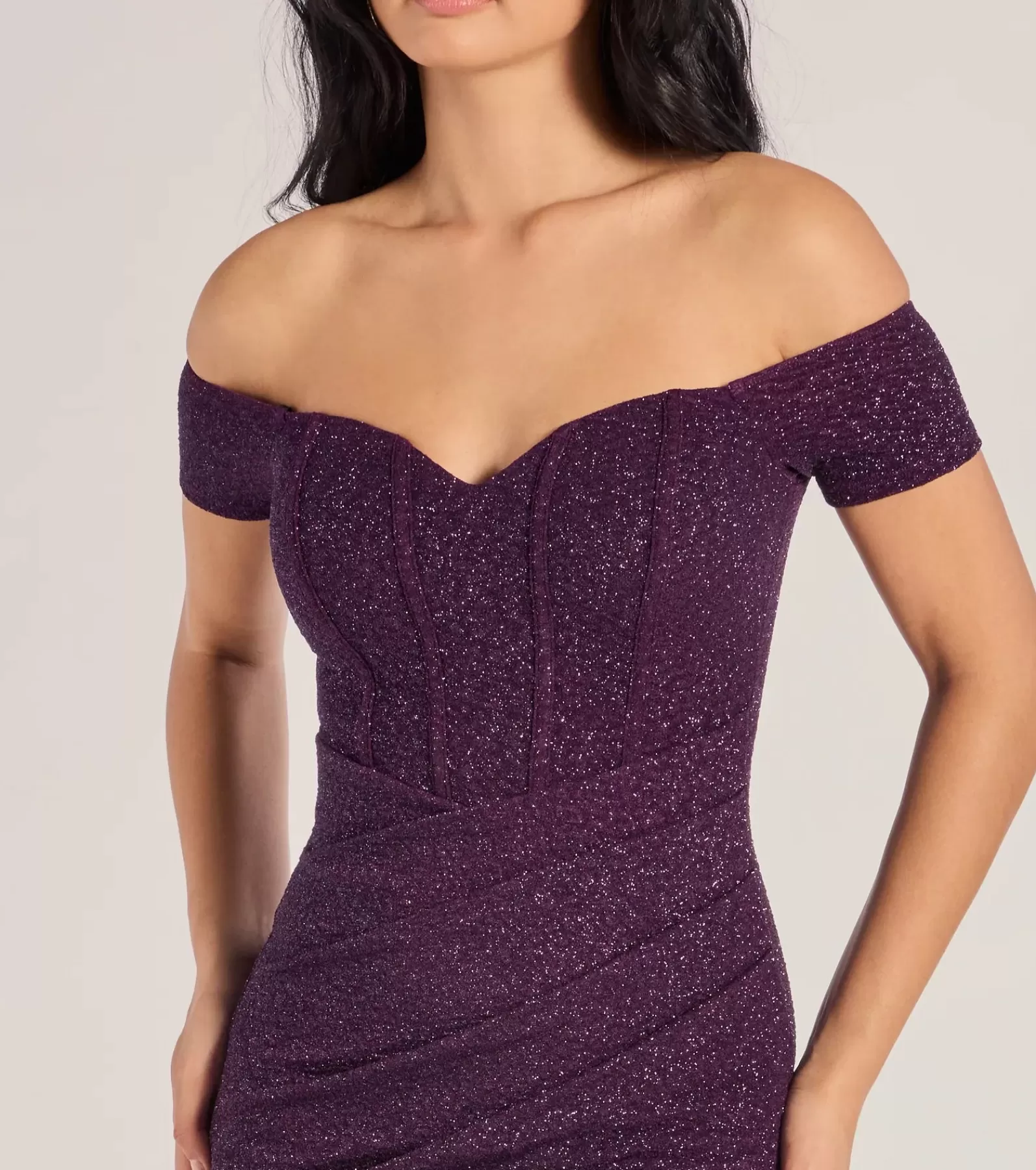 Windsor Glitter Nye Dresses | Wedding Outfits*Mimi Off The Shoulder Glitter Mermaid Corset Dress