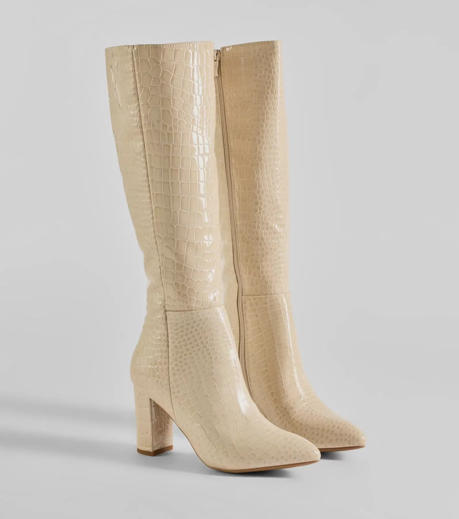 Windsor Knee High Boots | Boots & Booties*Must-Have Under The Knee Croc Faux Leather Boots