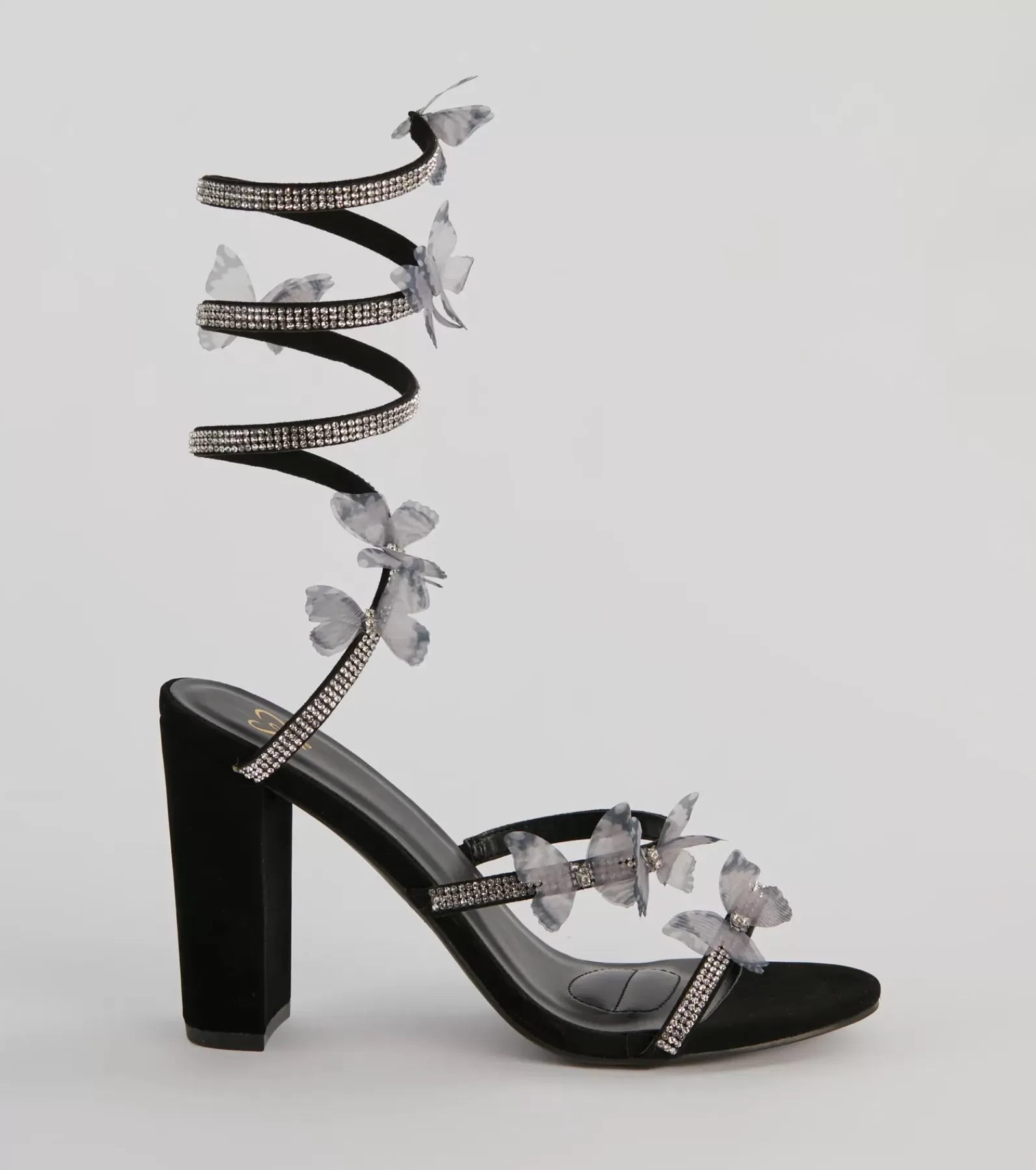 Windsor Stilettos | Sandals*Mythical Babe Butterfly Rhinestone Spiral Stiletto Heels