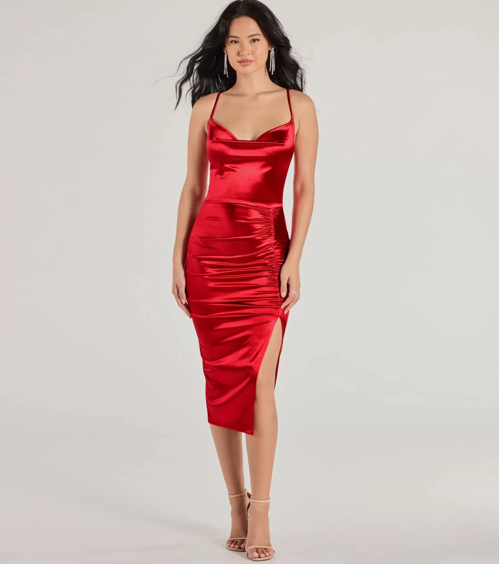 Windsor Satin Nye Dresses | Nye Outfits*Nadine Formal Ruched Satin Midi Dress