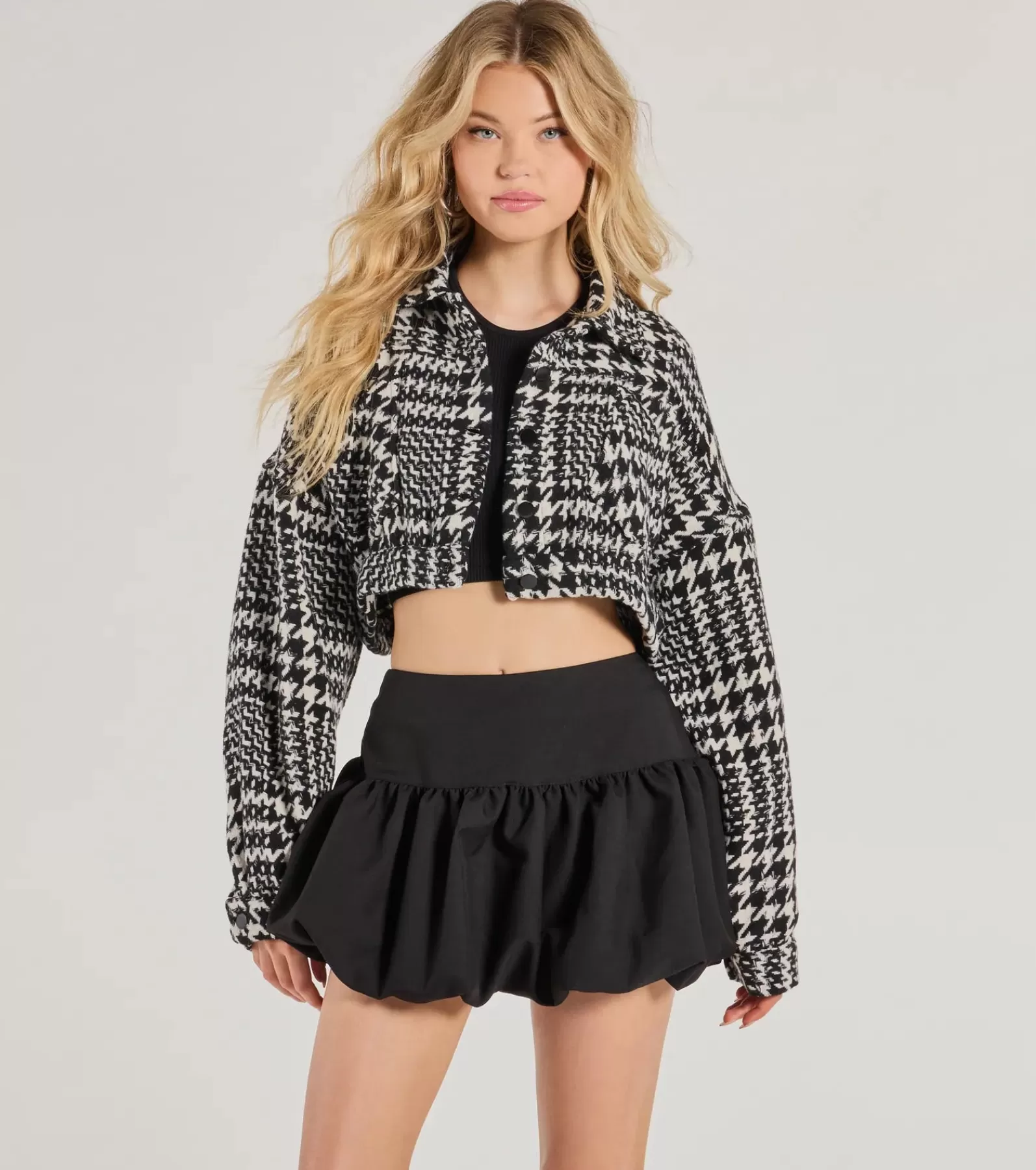 Windsor Shackets*Next Level Chic Houndstooth Woven Cropped Shacket