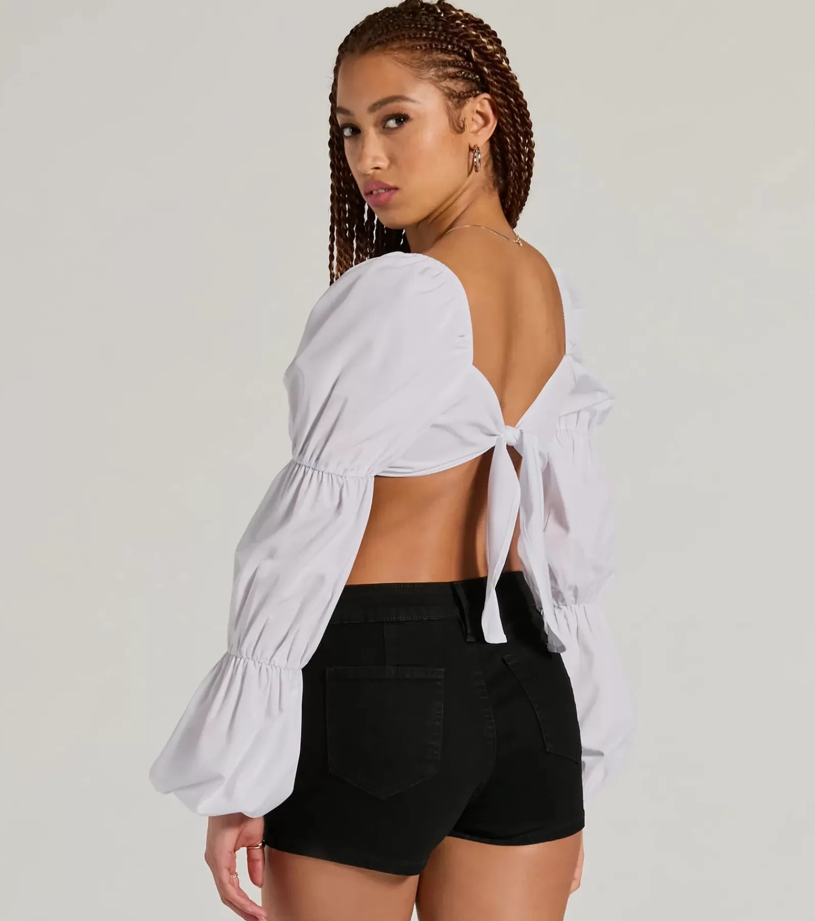 Windsor Long Sleeve Tops*Official Cutie Tie Back Long Sleeve Crop Top