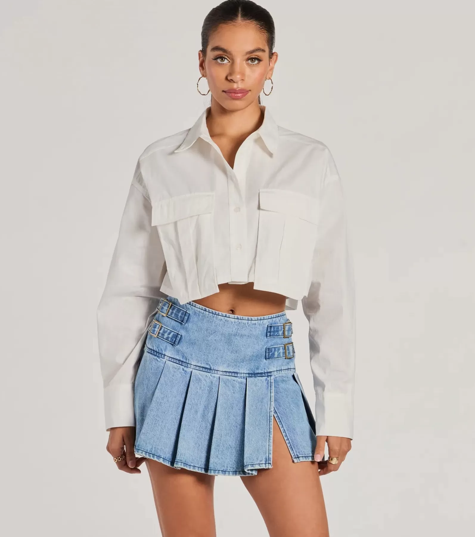 Windsor Long Sleeve Tops*Officially Cute Long Sleeve Button Down Crop Top