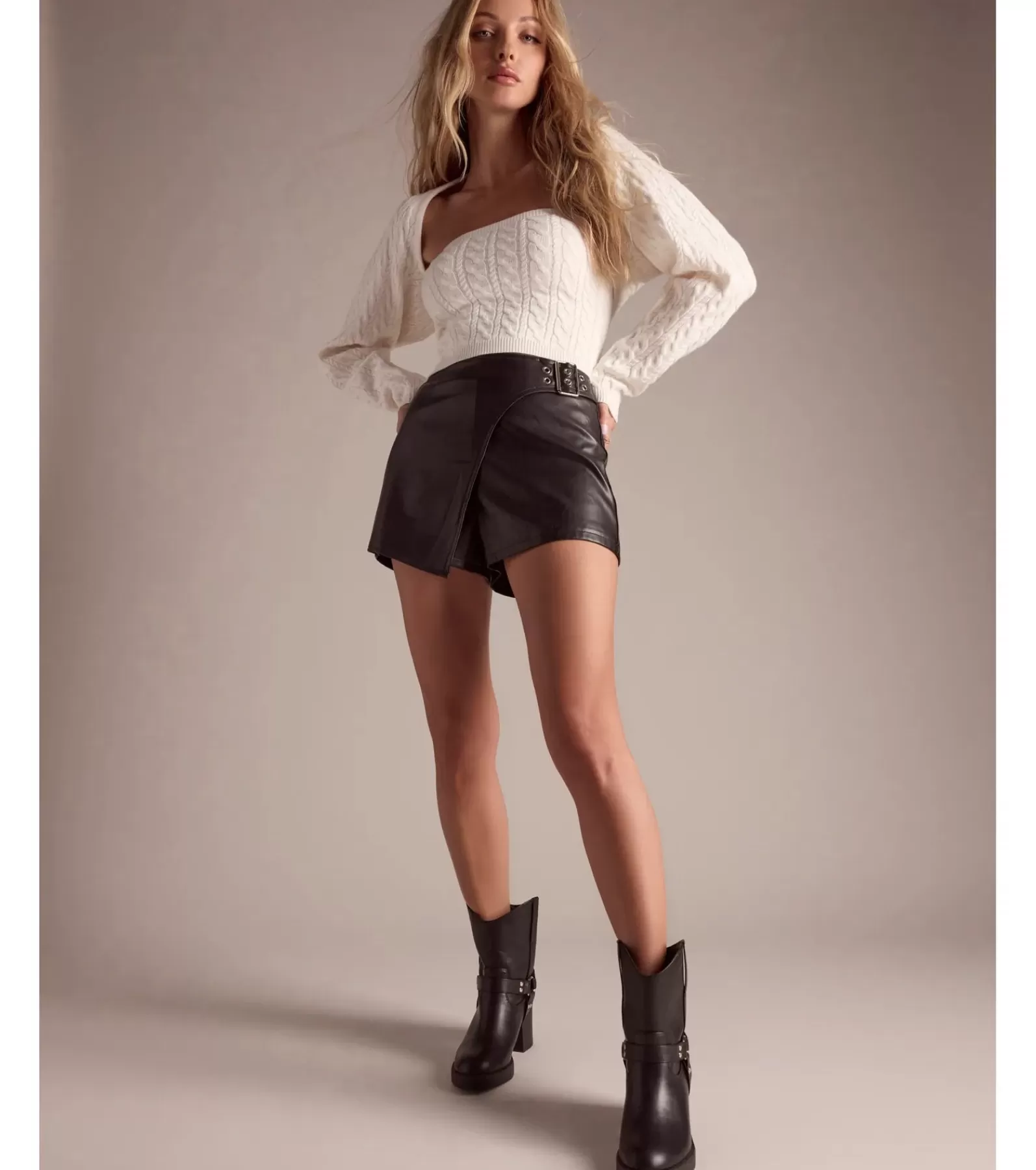 Windsor Black Skirts | Faux Leather & Suede Bottoms*On The Edge High Rise Belted Faux Leather Skort