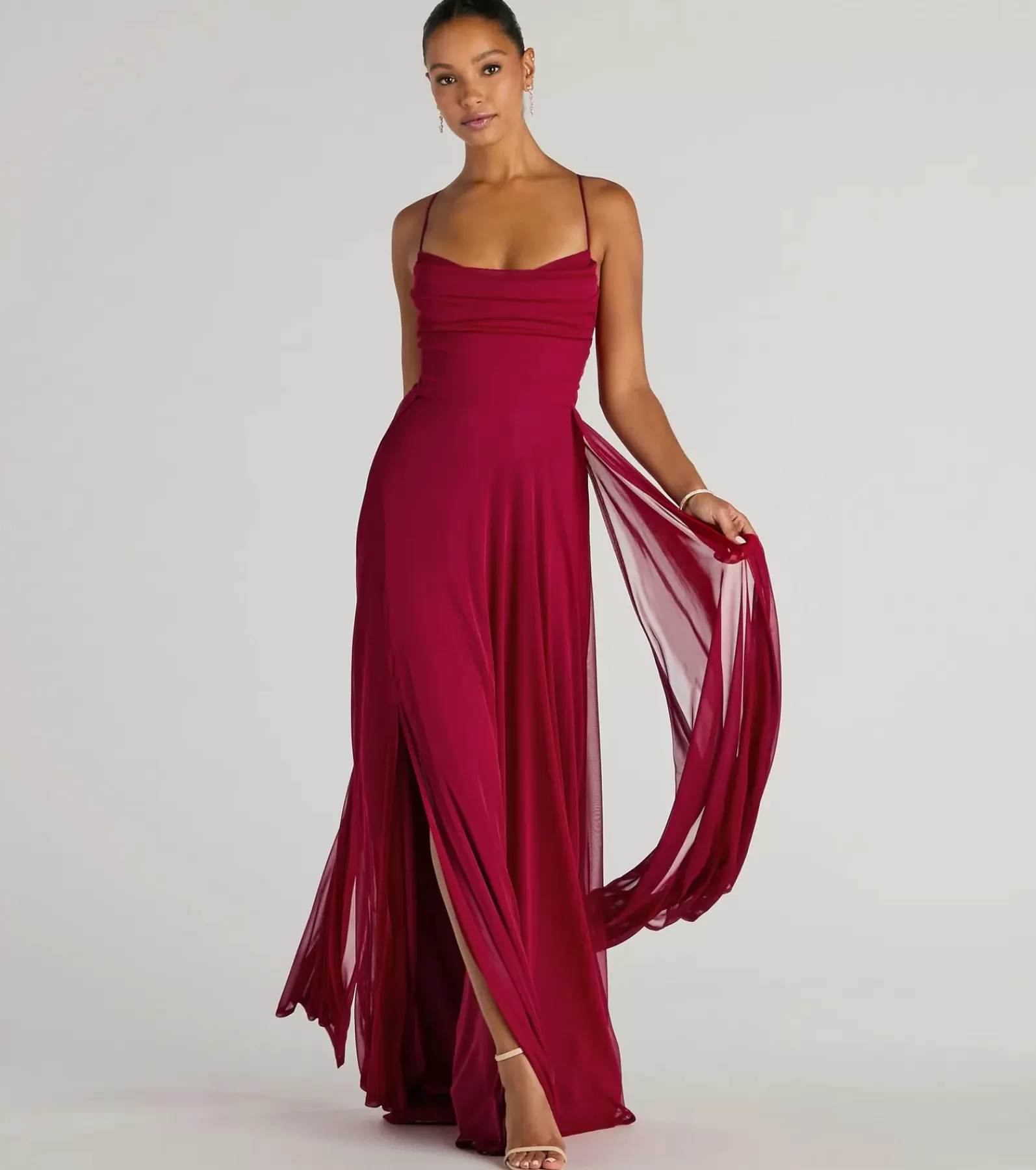 Windsor Red Bridesmaid Dresses | Long Dresses*Paris Lace-Up Slit A-Line Chiffon Formal Dress