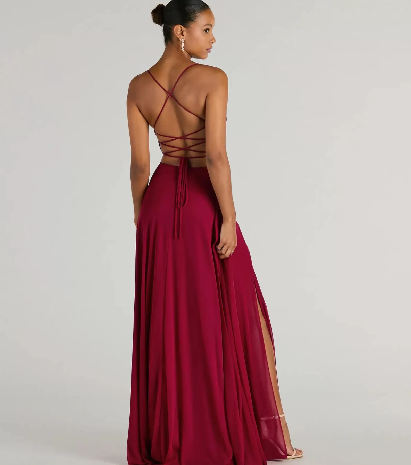 Windsor Red Bridesmaid Dresses | Long Dresses*Paris Lace-Up Slit A-Line Chiffon Formal Dress