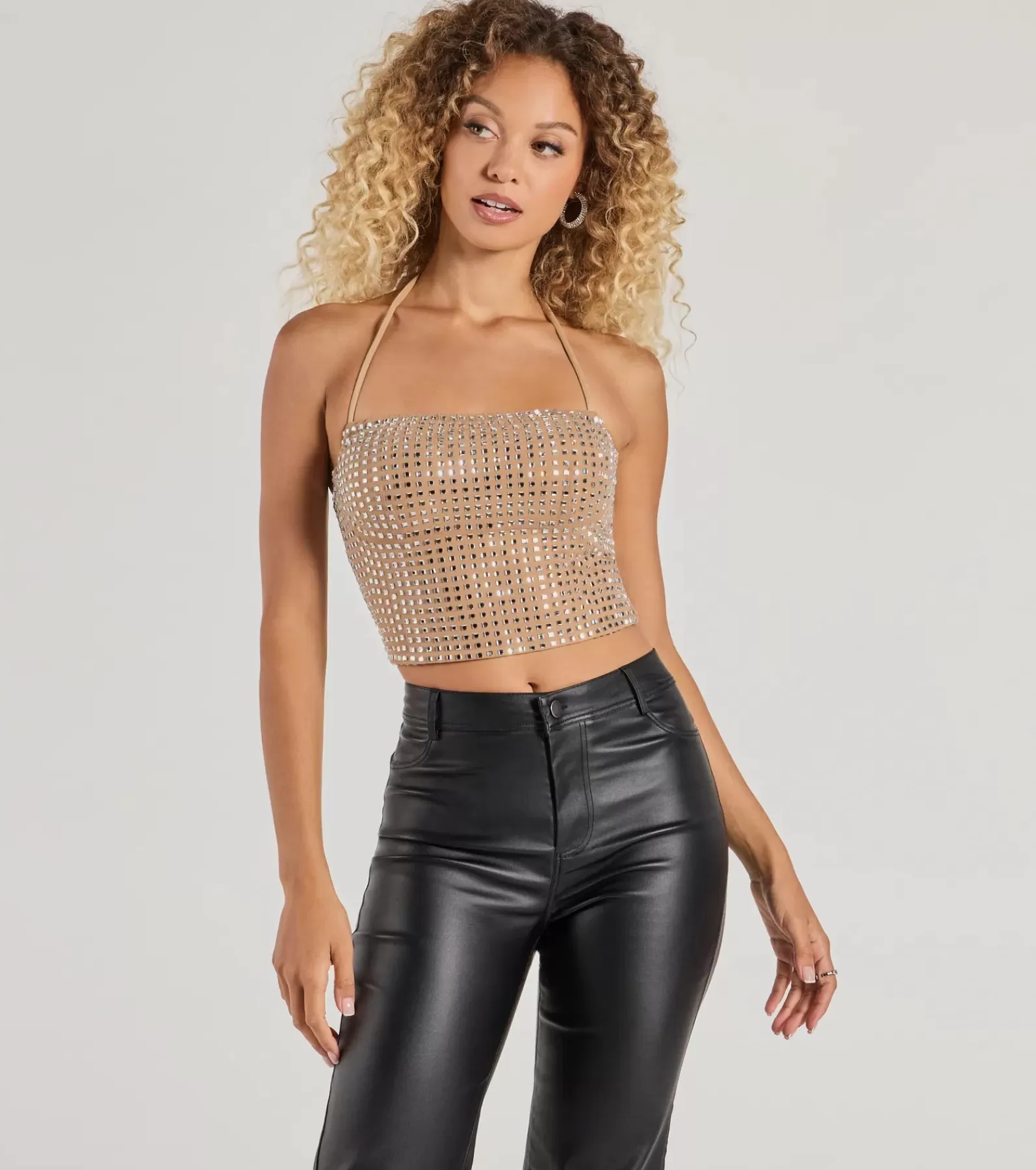 Windsor Nye Outfits | Nye Dresses*Party Mood Rhinestone Mesh Crop Top