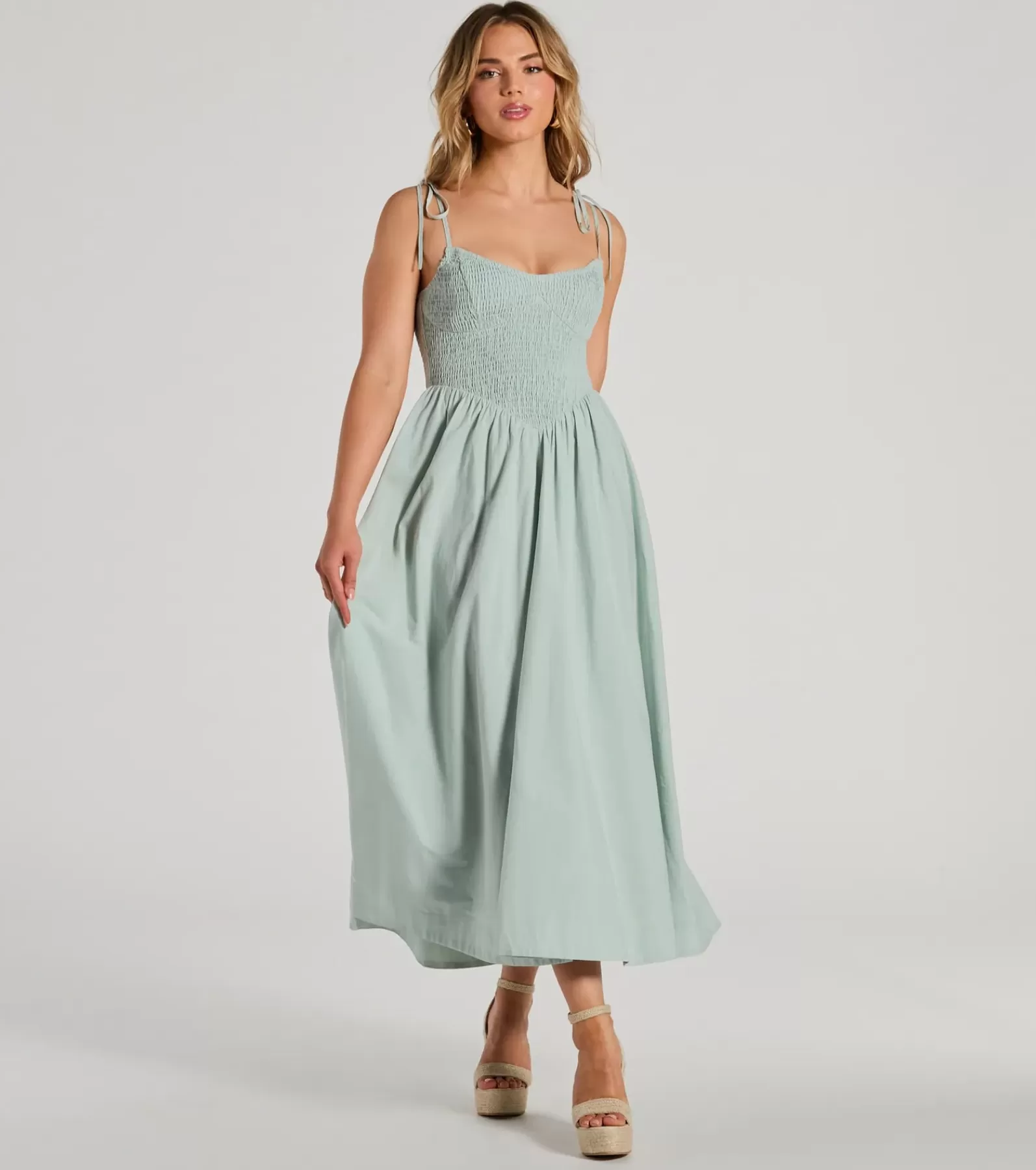 Windsor Midi Dresses | Sundresses*Picture Perfect V-Neck Smocked A-Line Midi Dress